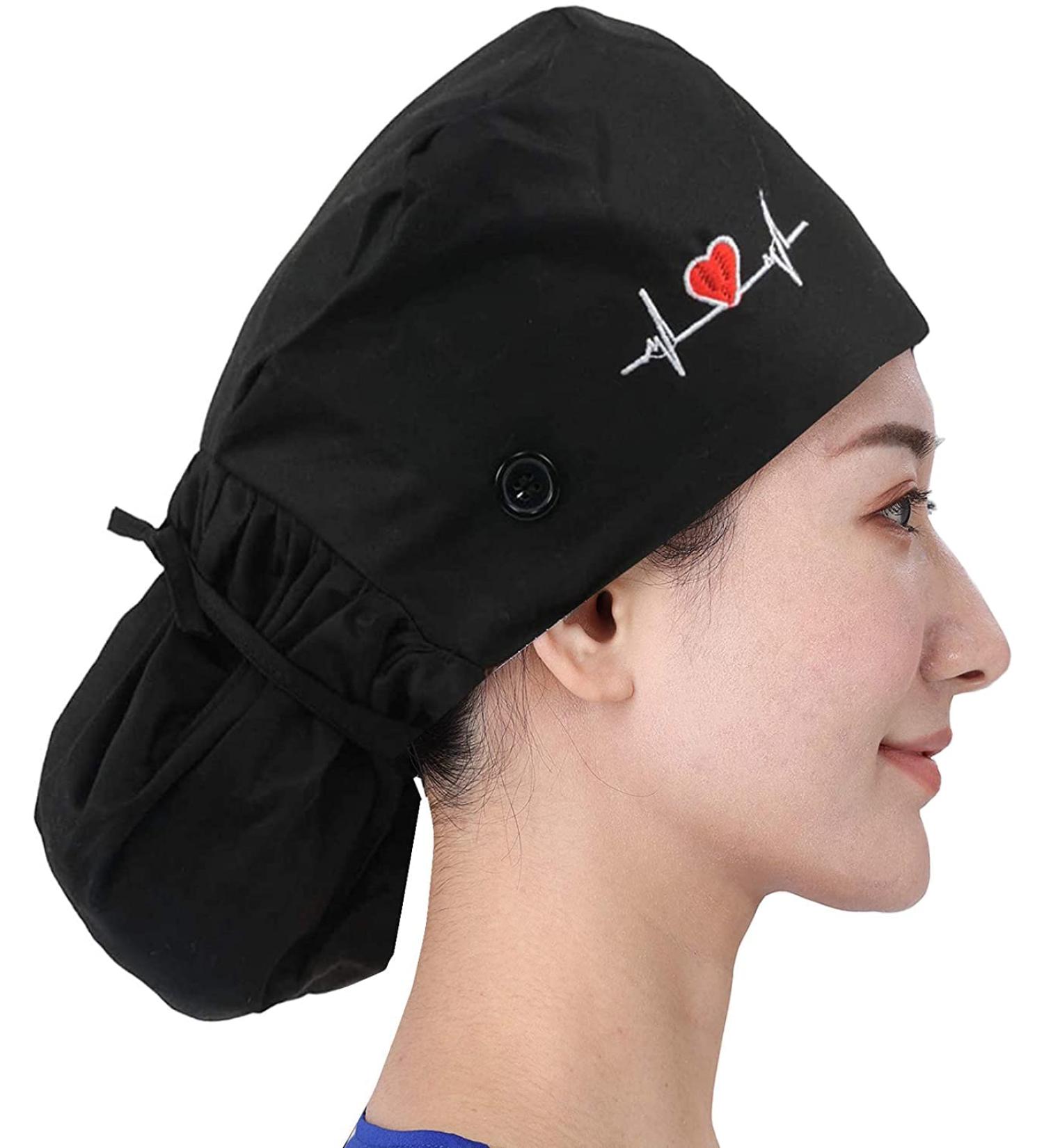 AlleShaw Black Working Cap with Button and ECG Print - Adjustable Tie Back Hat for Women - Buy Online on GoSupps.com