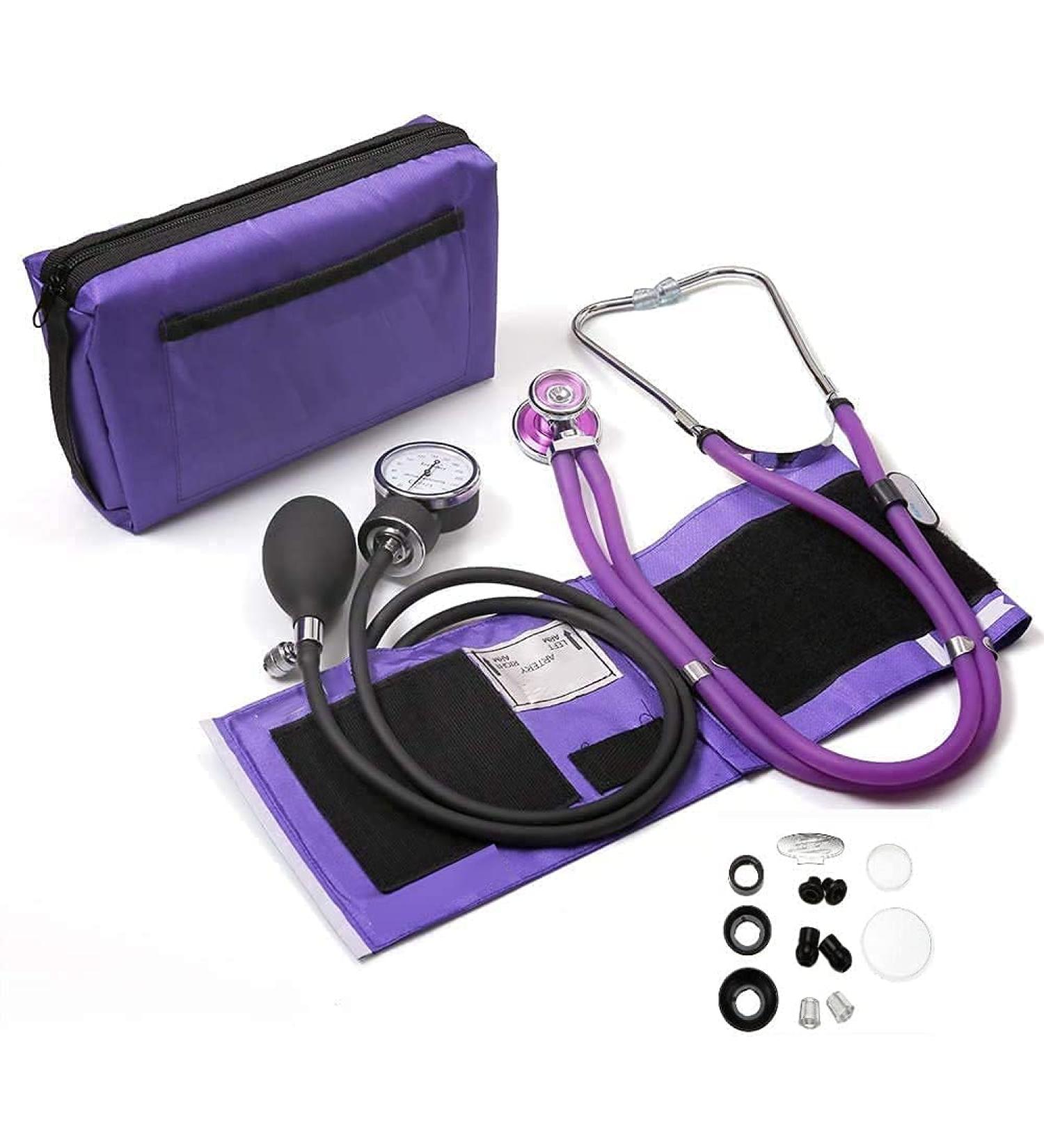 Uni Instrumed Professional Aneroid Sphygmomanometer with Sprague Rappaport Stethoscope Manual Blood Pressure Monitor for Upper Arm Adult Size Cuff Zipper Case Included Purple