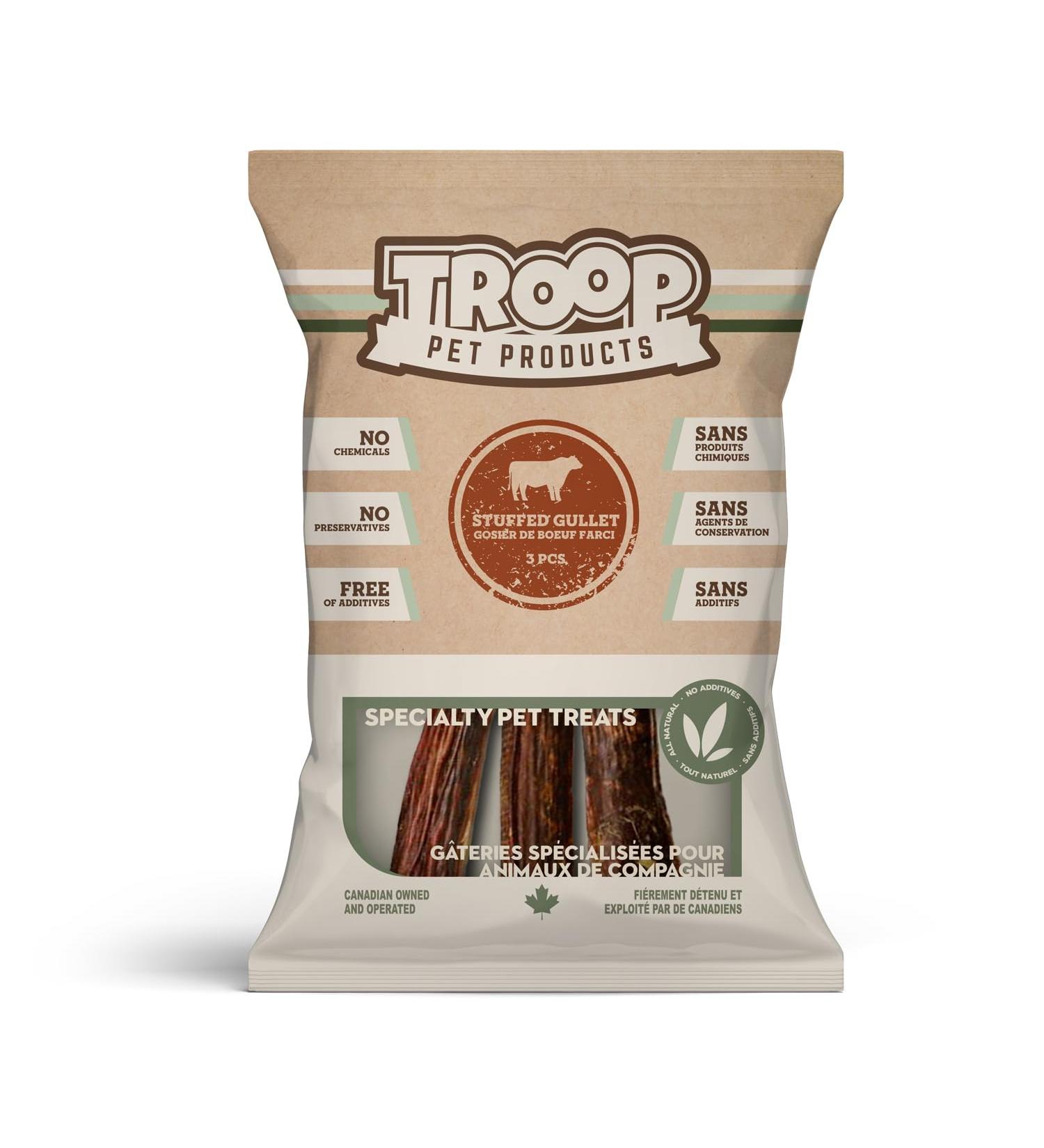 Troop Pet Products Beef Stuffed Gullet Fully Natural Dehydrated Dog Chew 5 inch (Pack of 3) 1 count (Pack of 3) Stuffed - Buy Online on GoSupps.com