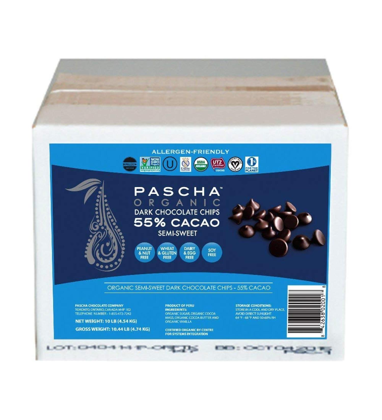 10 lb Bulk Organic Semi-Sweet Chocolate Chips - Pascha 55% Cacao - Buy Online on GoSupps.com