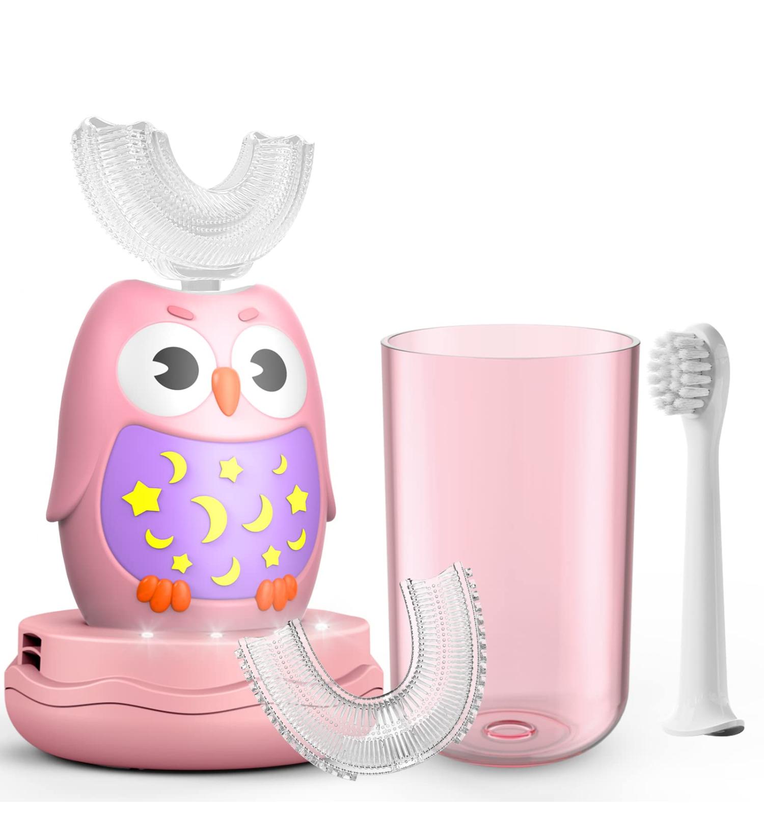 Kids Electric U-Shaped Automatic Toothbrush | 3 Brushing Heads & Cup | IPX7 Waterproof | Best Gift for Kids 2-12 | Pink - Buy Online on GoSupps.com
