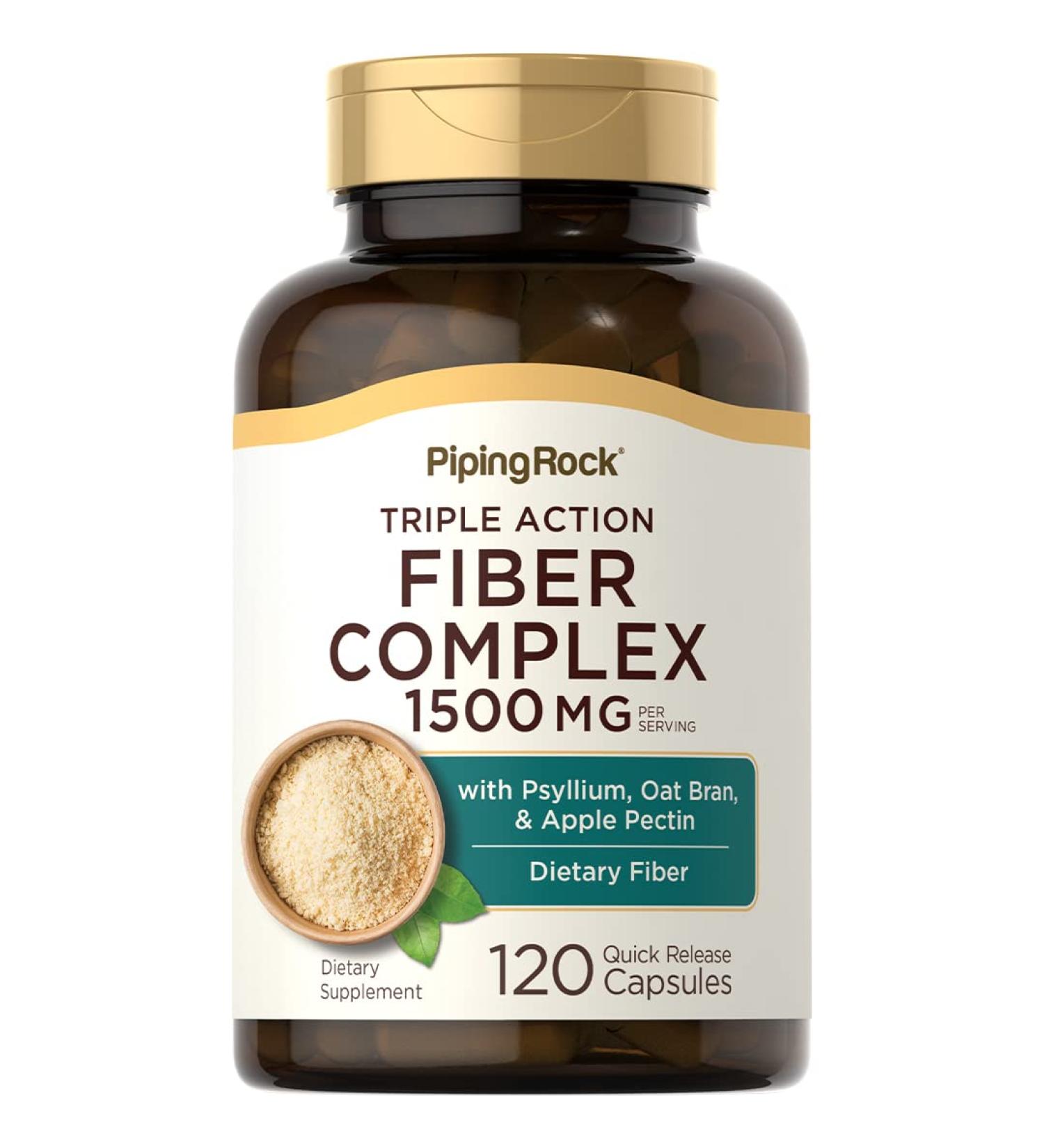 Piping Rock Fiber Complex 1500mg 120 Capsules | Triple Action Fiber with Psyllium, Oat Bran & Apple Pectin | Non-GMO, Gluten-Free - Buy Online on GoSupps.com