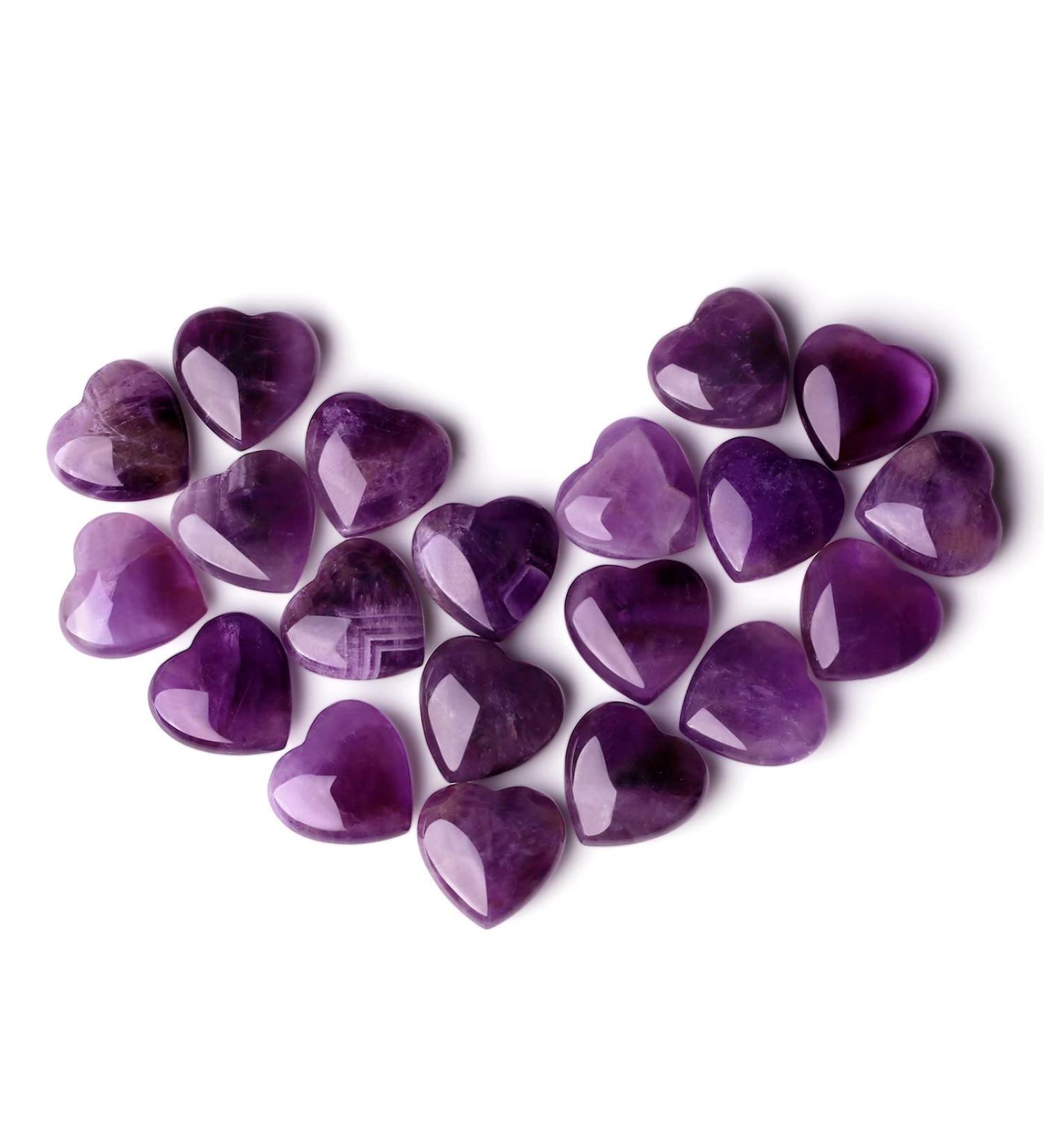 XIANNVXI 10 Pcs Amethyst Crystal Heart Stones - Natural Polished Pocket Gemstones for Reiki Healing and Gifts - Buy Online on GoSupps.com