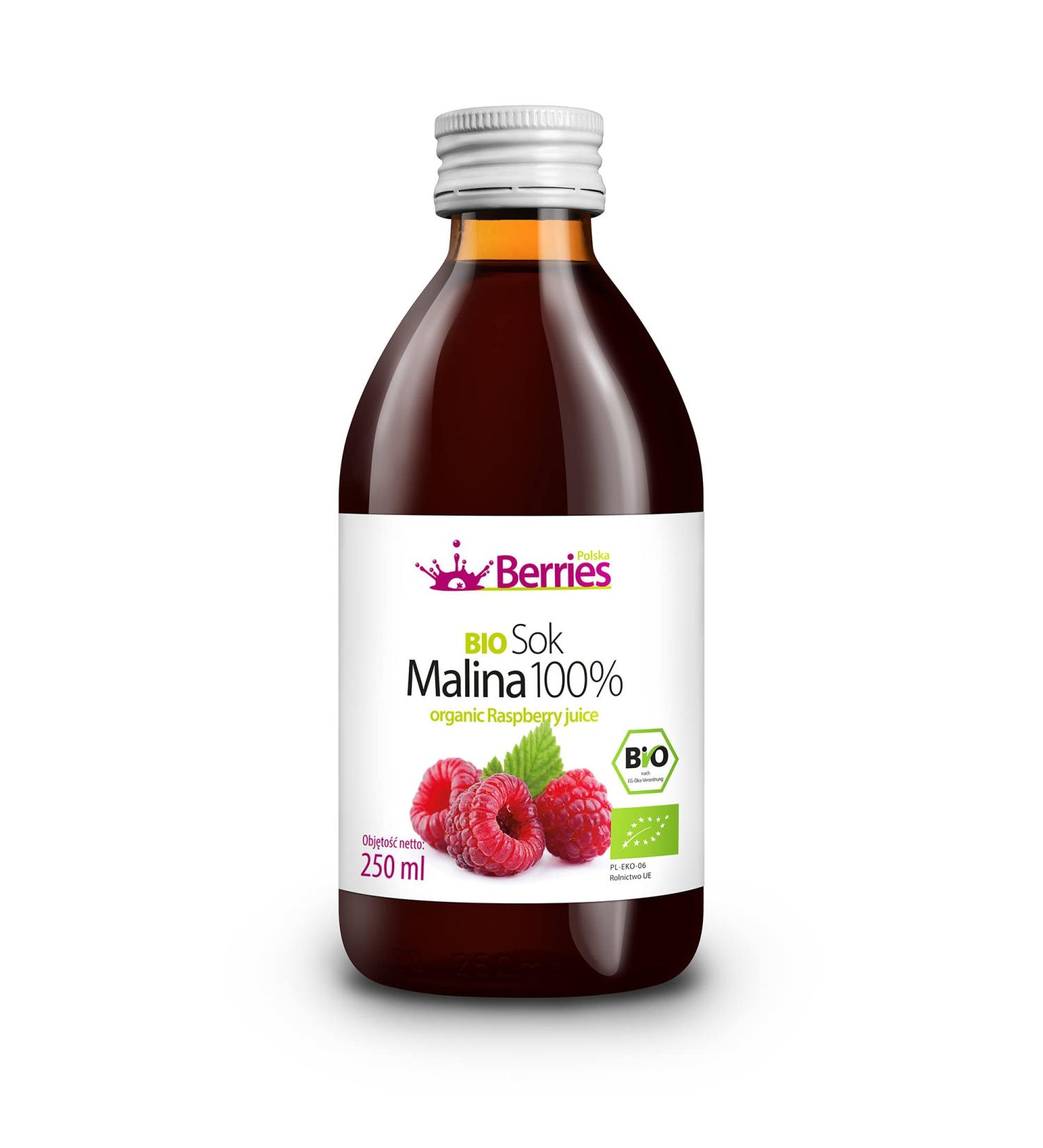 Berries polska bio juice pressed directly from organic fruit cold -pressed - without dyes without sugar without GMO without preservatives - vegan vegetarian organic - flavor raspberry - 250ml raspberry 250 ml (1 Pack)