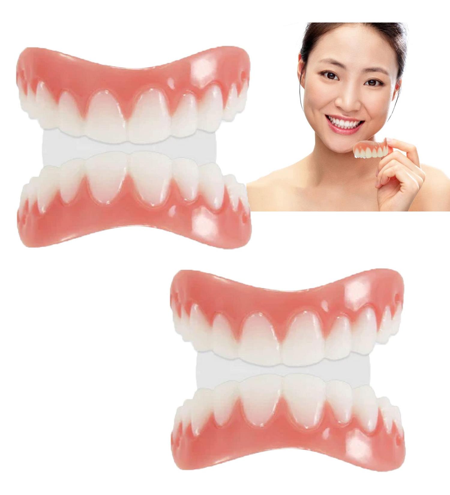 Adjustable Snap-On Dentures for Men - Eat, Smile & Cover Imperfections Instantly - Top & Bottom Set of Temporary Fake Teeth for Confidence Boost - Buy Online on GoSupps.com