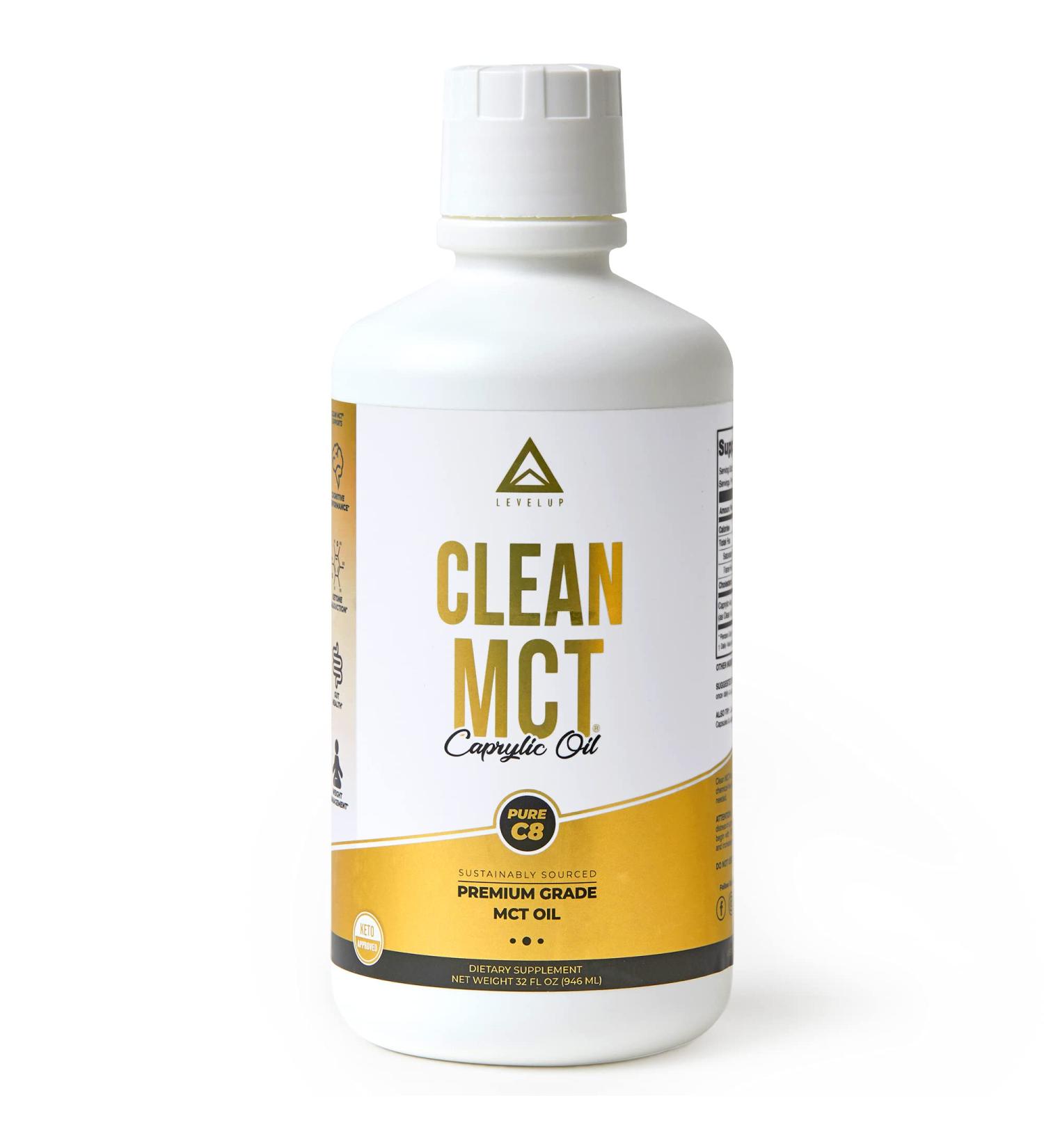 LevelUp Pure C8 MCT Oil - Keto Energy & Focus Supplement - 100 Caprylic Medium Chain Triglycerides 32 oz - Ketogenic Coffee Boost - Weight Management Support - Buy Online on GoSupps.com