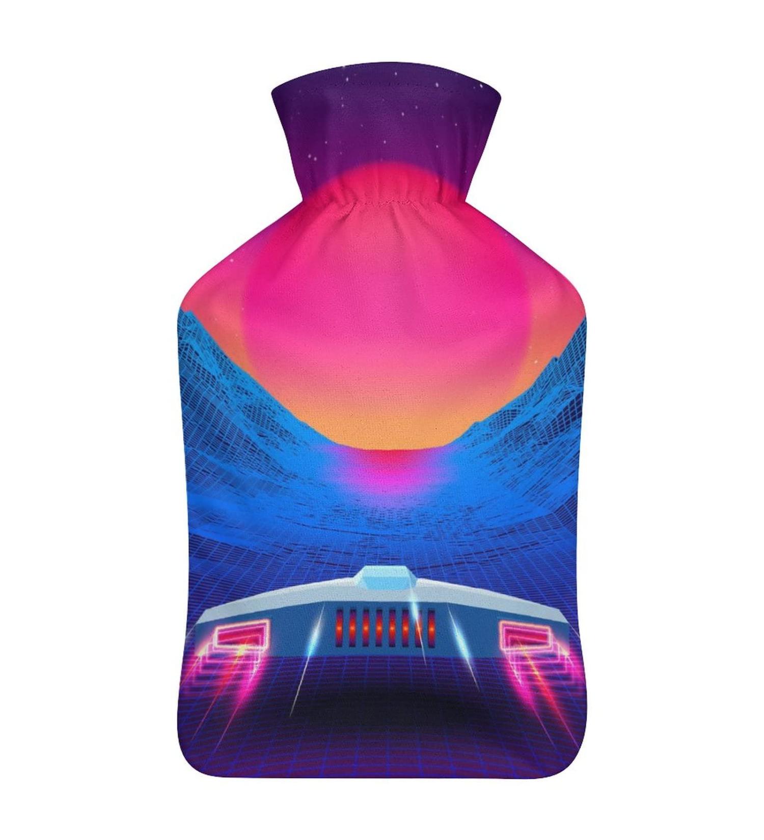 Retro Vaporwave Hot Water Bottle | Plush Bed Bottle & Hand Warmer for Adults & Children - 26.5x15.3cm International Shipping - Buy Online on GoSupps.com