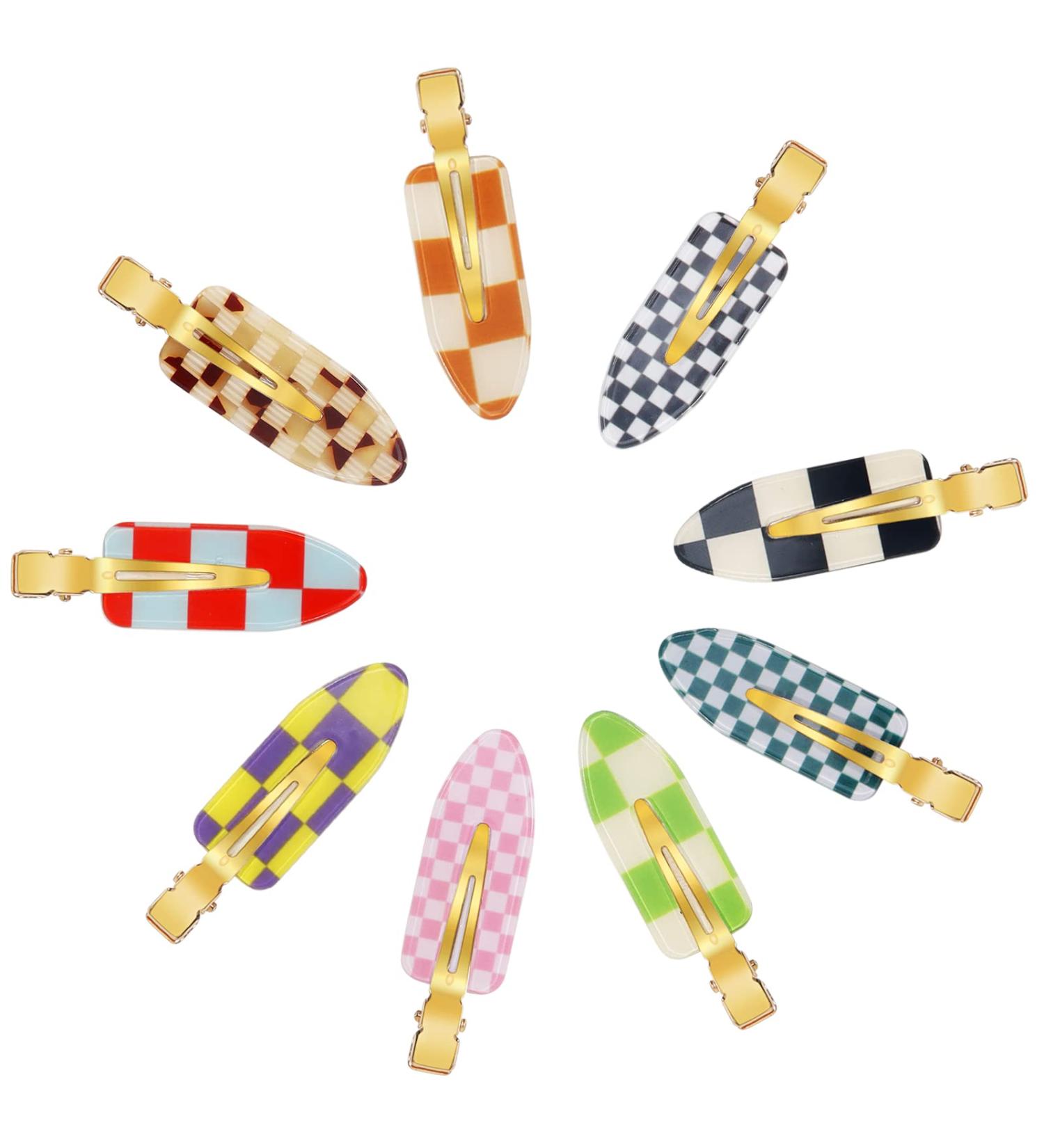 9PCS Checkerboard No Bend Hair Clips - Acrylic Resin Flat Styling Clip for Women, Girls - Seamless Duckbill Hair Barrette for Makeup Hairstyle - Buy Online on GoSupps.com