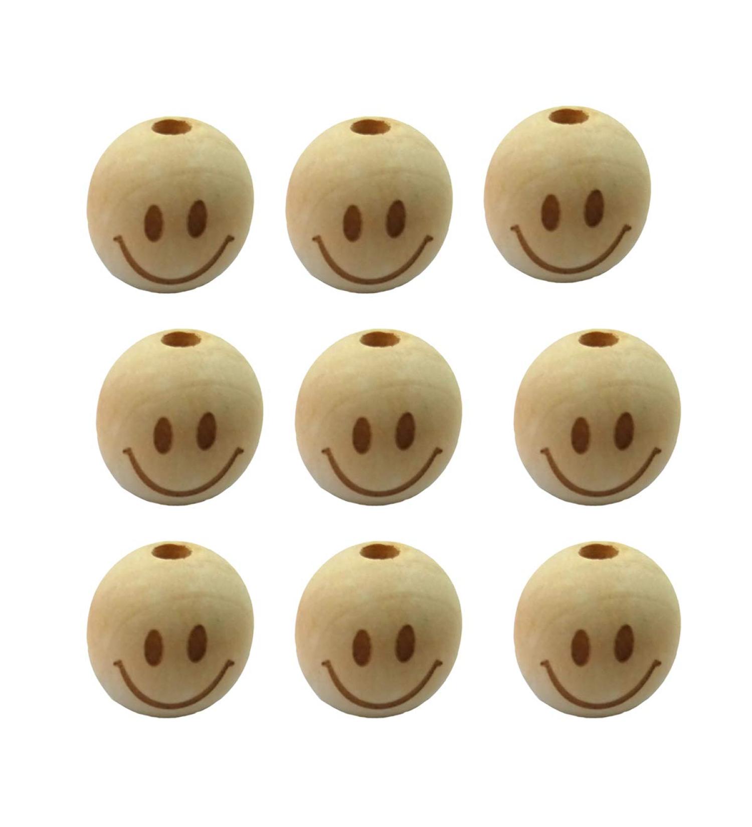 Alenybeby 20mm Round Natural Wood Beads - Smile face Laser Printed Necklace & Key Chain Jewelry Making Kit (50pcs) - Buy Online on GoSupps.com