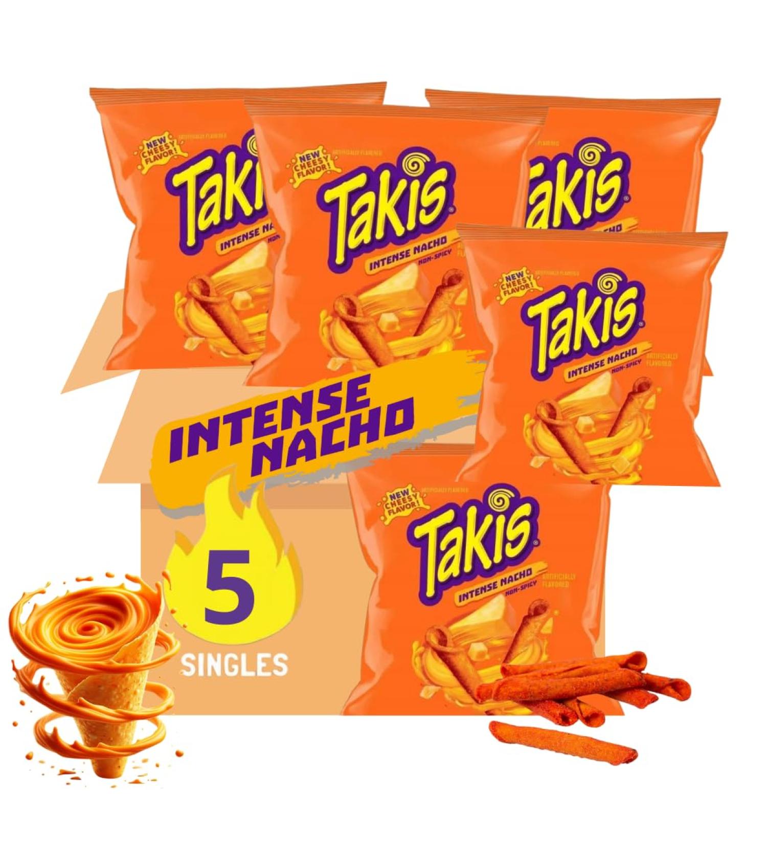 American brands American Brands Takis Intense Nacho Chips Box 5x28.4 - Crispy corn rolls with a fiery cheese taste sharp snacks inspired by Mexican cuisine - perfect for party