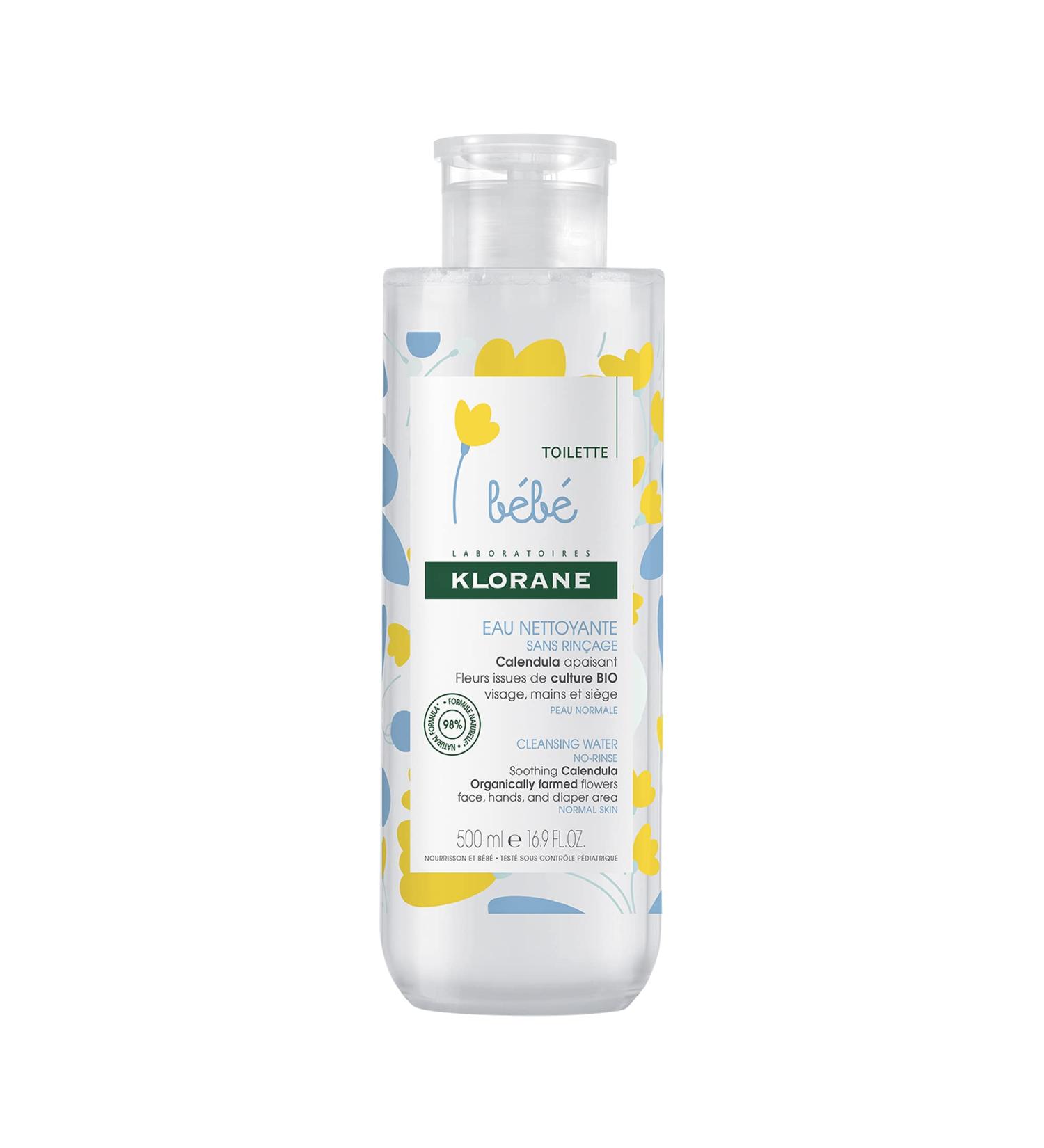 Klorane - Baby Soothing Cleansing Water with Calendula - Baby Rinse-Free One-Hand Pump - Soothes & Cleanses - 500ml - Buy Online on GoSupps.com