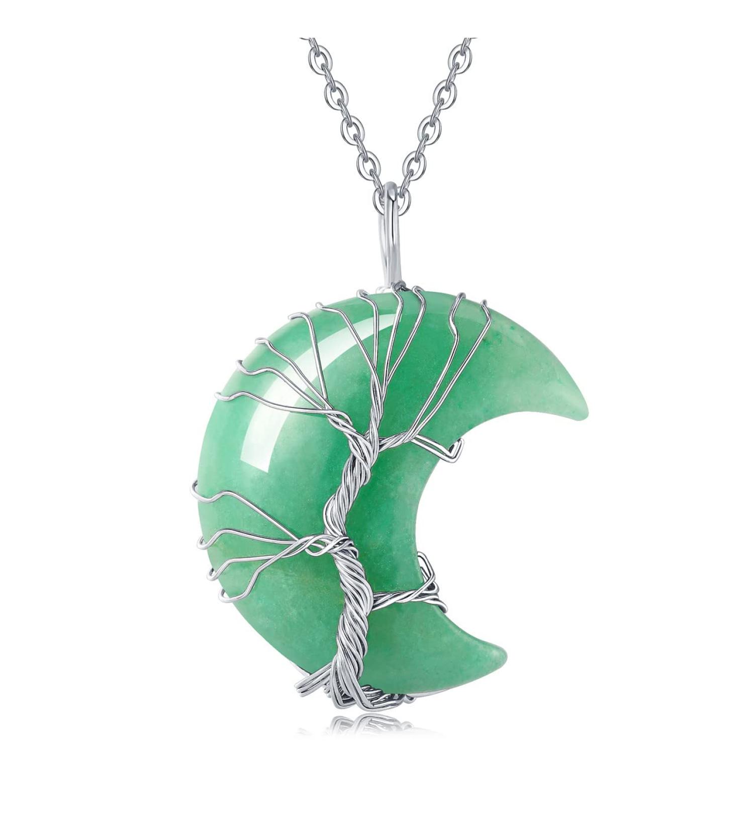 XIANNVXI Crystal Crescent Moon Necklace for Women - Tree of Life Wire Wrapped Healing Aventurine Pendant | Reiki Spiritual Jewelry - Buy Online on GoSupps.com