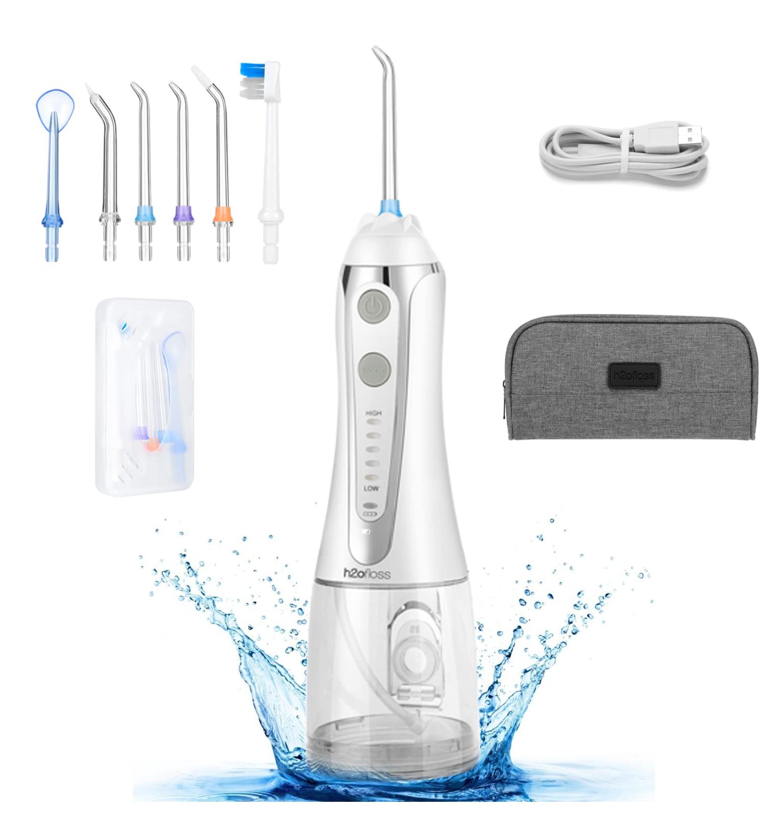 H2ofloss Cordless Water Flosser - 5 Modes Oral Irrigator for Home/Travel, IPX7 Waterproof, USB Rechargeable - White - Buy Online on GoSupps.com