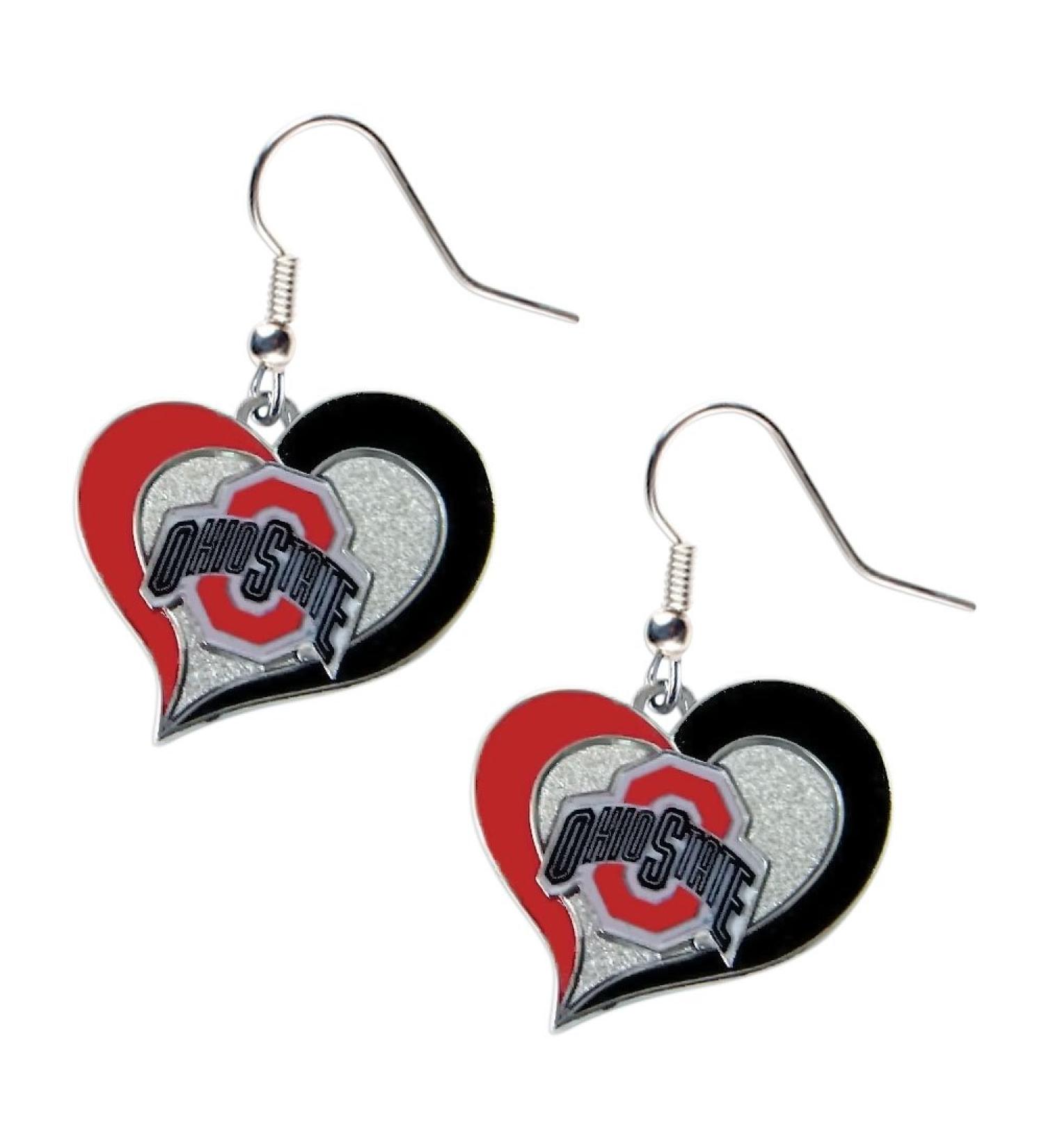 Aminco International Ohio State Buckeyes Swirl Heart Dangle Logo Earring Set Charm Gift