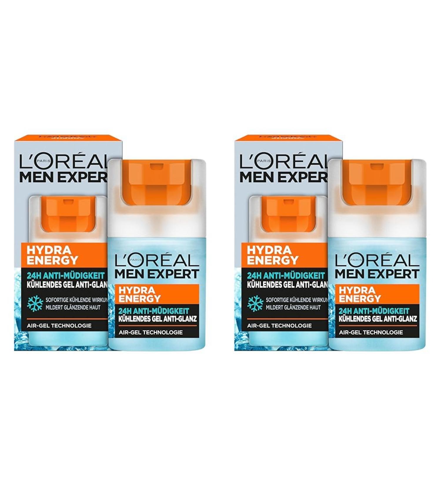 L'Or al Men Expert Cooling Anti-Gloss Facial Care - Matting & Refreshing Gel 24h Anti-Fatigue with Sea Source Water | 50ml Face Cream for Men - Pack of 2 - Buy Online on GoSupps.com