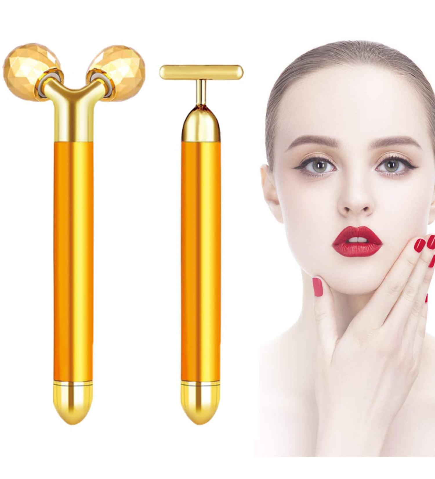 NUOMAN 2 in 1 Electric Face Massager Roller Golden 3D Roller and T Shape Facial Roller Massager Kit - Buy Online on GoSupps.com