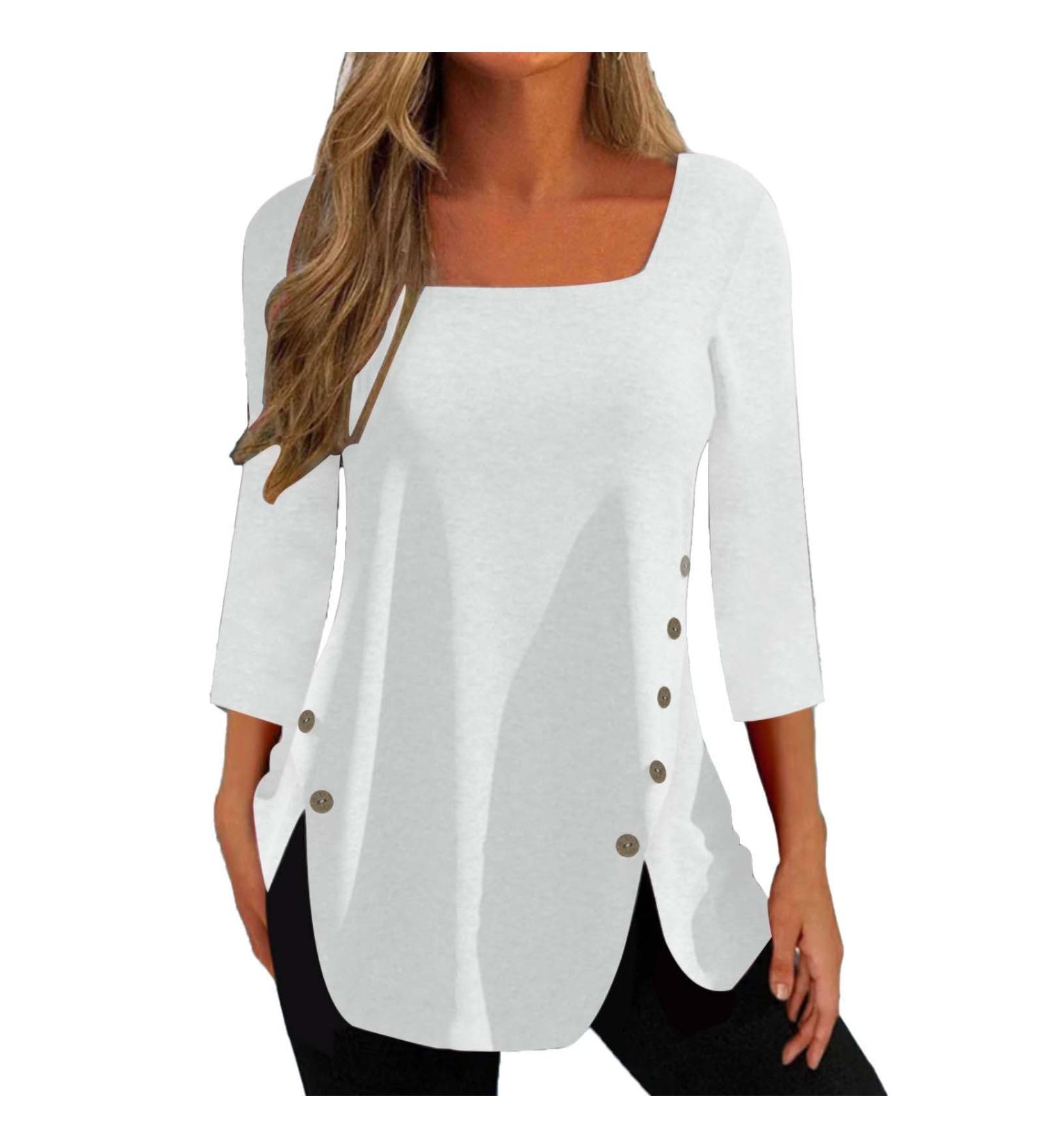 TsaChick Women's Square Neck Sweatshirt with Side Button Detail | Long Sleeve Fitted Black Hoodie | UK Women's T-Shirt | Solid Color | Sizes S-XXL - Buy Online on GoSupps.com