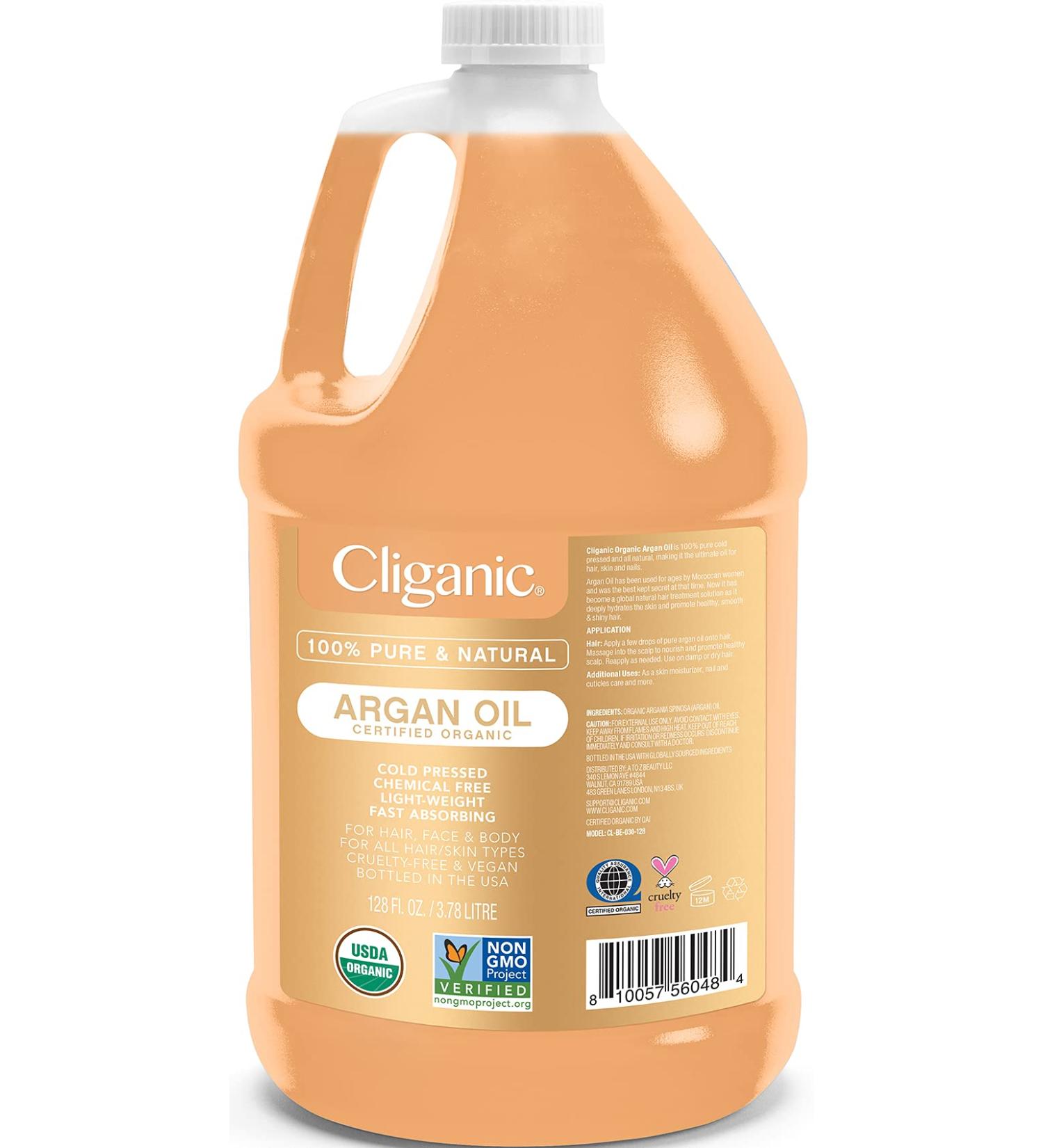 Cliganic Organic Argan Oil Bulk - 128oz Gallon Size - 100% Pure Non-GMO - 128 Fl Oz (Pack of 1) - Buy Online on GoSupps.com