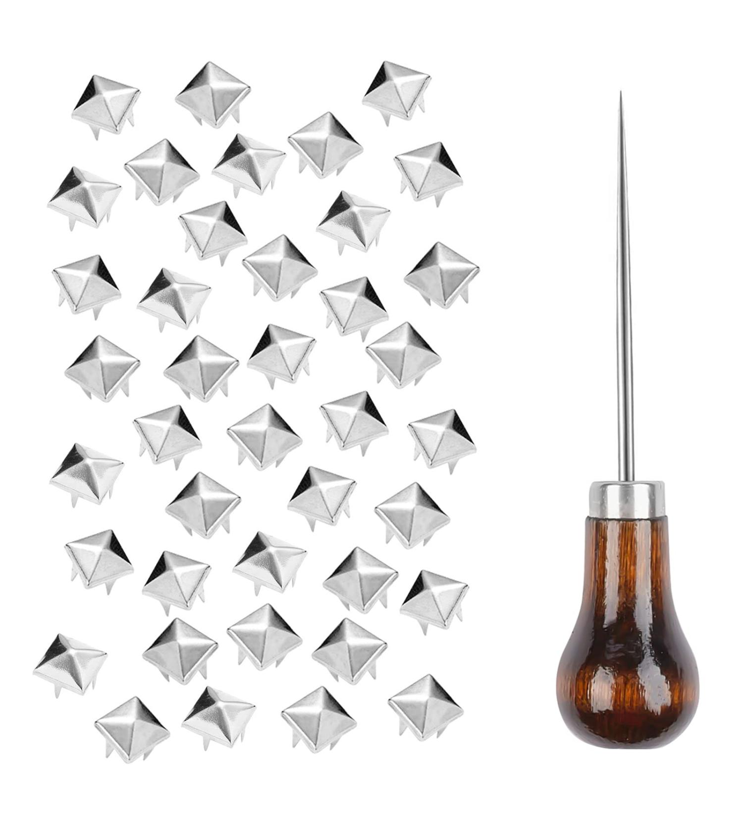500 pcs 10mm Square Pyramid Studs for Clothing Bag Shoes Jewelry Craft | Silver Metal Nailhead Spikes Set with Awl - Buy Online on GoSupps.com