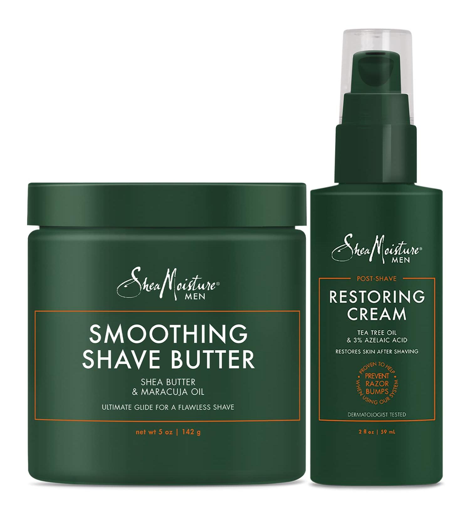 Shea Moisture Men Beard Shaving Kit - Smoothing Shave Butter & After Shave Care Restoring Cream Bundle for Preventing Razor Bumps & Irritation - With Shea Butter and Tea Tree Oil - Buy Online on GoSupps.com