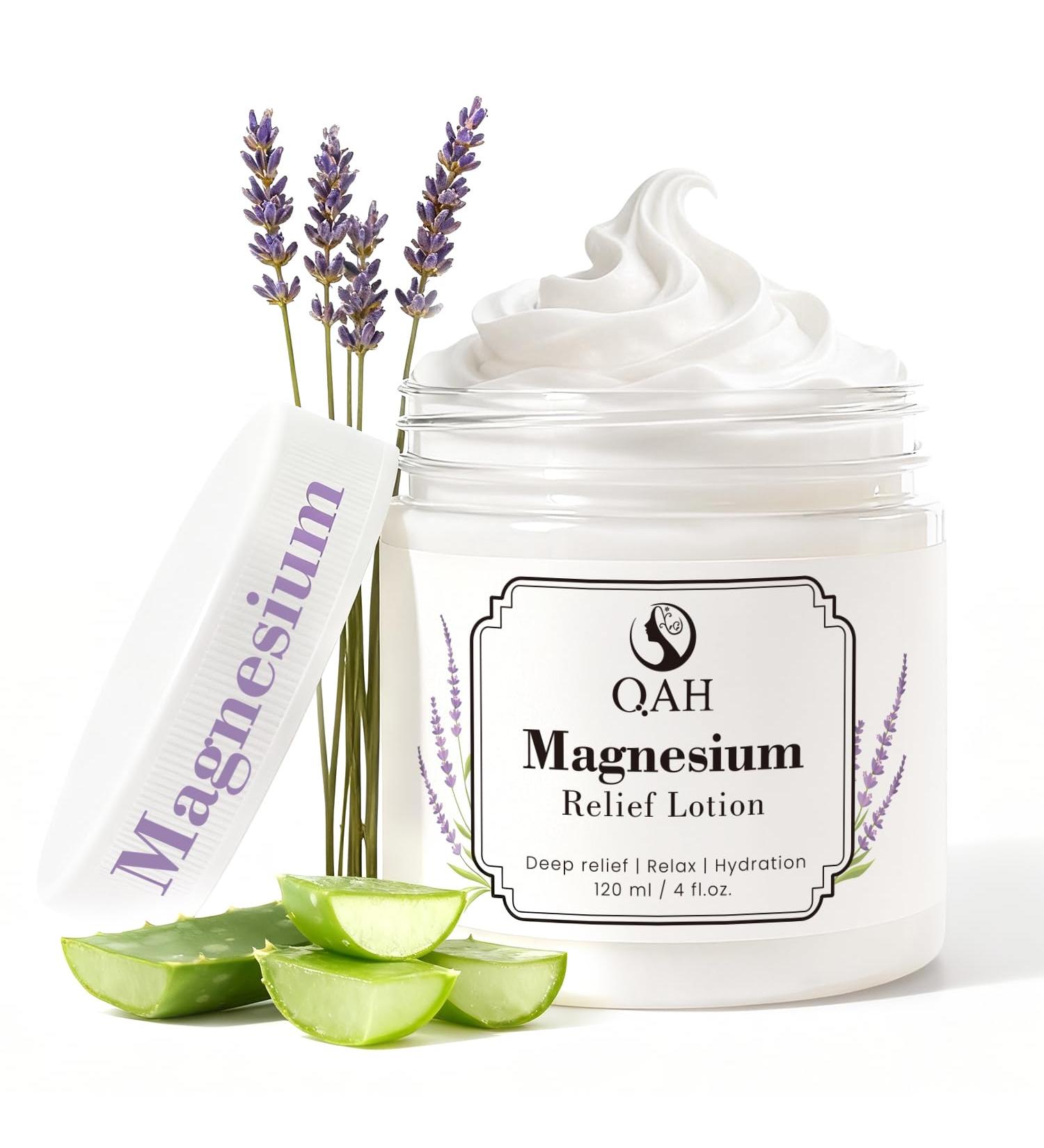 QAH Magnesium Cream for Muscle & Nerve Relief Sleep Massage Lotion with Lavender Oil & Aloe Vera | Fast Absorbing Non-Greasy | Suitable for All Skin Types 4 fl.oz. - Buy Online on GoSupps.com