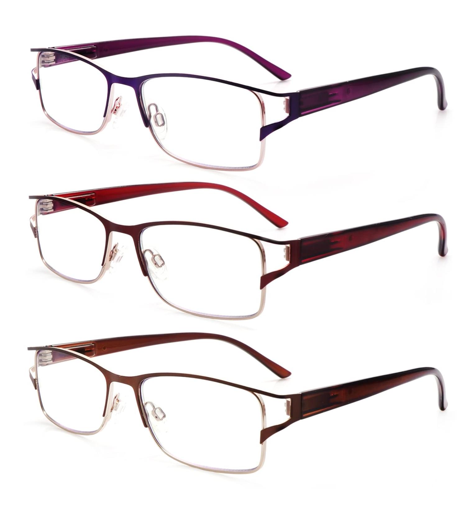 3 Pack Women's Reading Glasses - Fashion Blue Light Blocking Metal Frames Lightweight Spring Hinge 1.75x Magnification - Buy Online on GoSupps.com