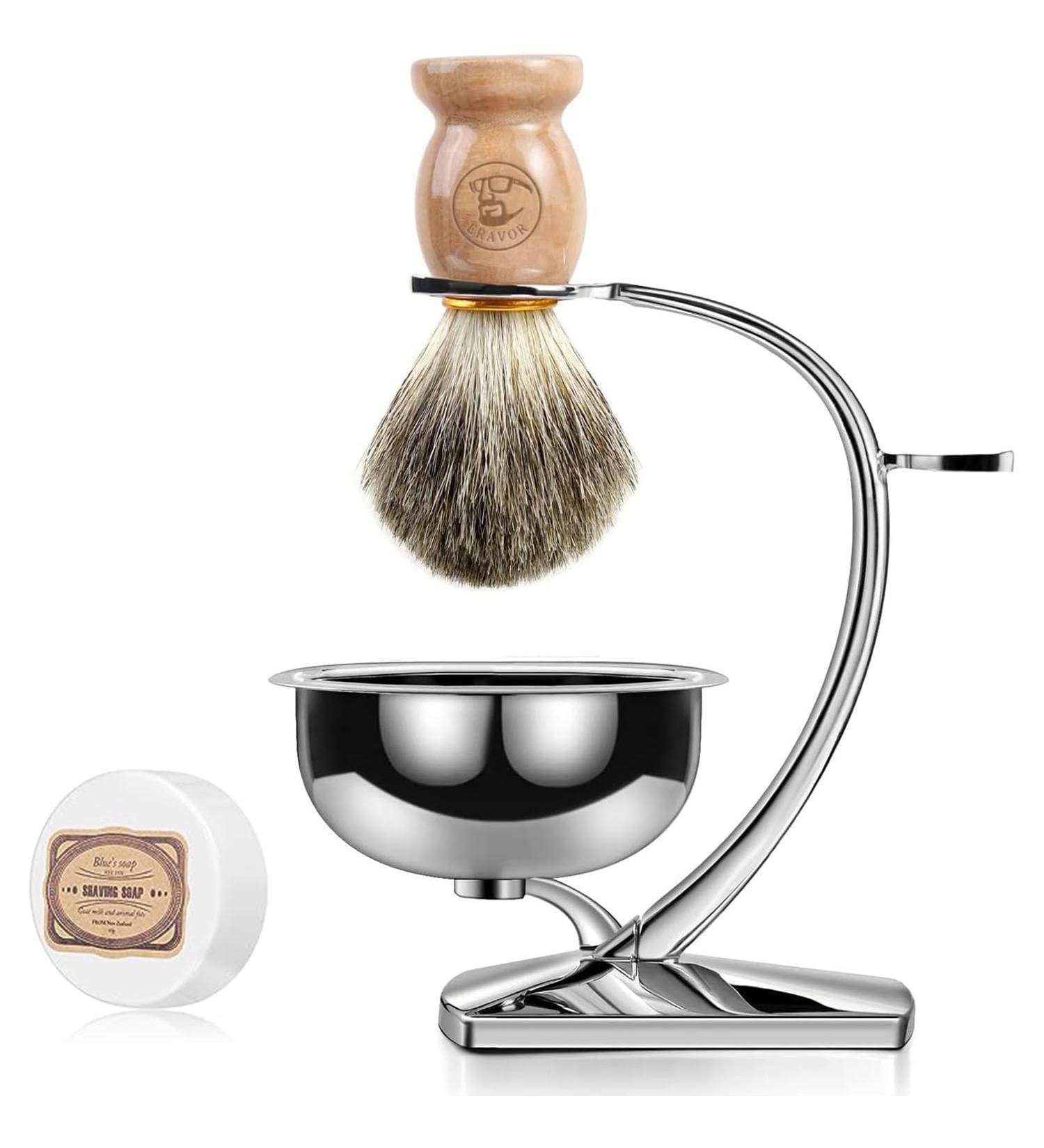 Ervor Luxurious 4-in-1 Shaving Set for Men | Synthetic Brush Stainless Steel Soap Peel | Perfect Gift for Fathers & Husbands - Buy Online on GoSupps.com