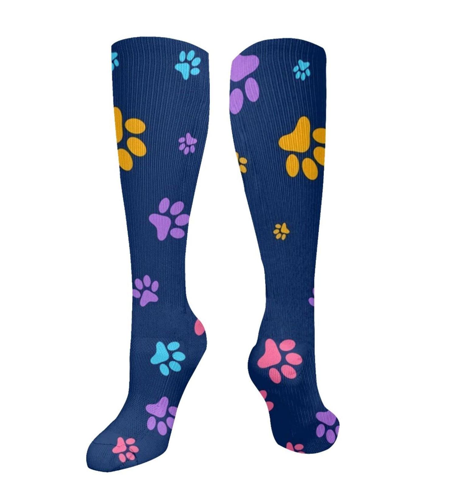 Colorful Compression Socks for Men & Women - 15-20 mmHg Paw Print Design for Running & Cycling Support - Buy Online on GoSupps.com
