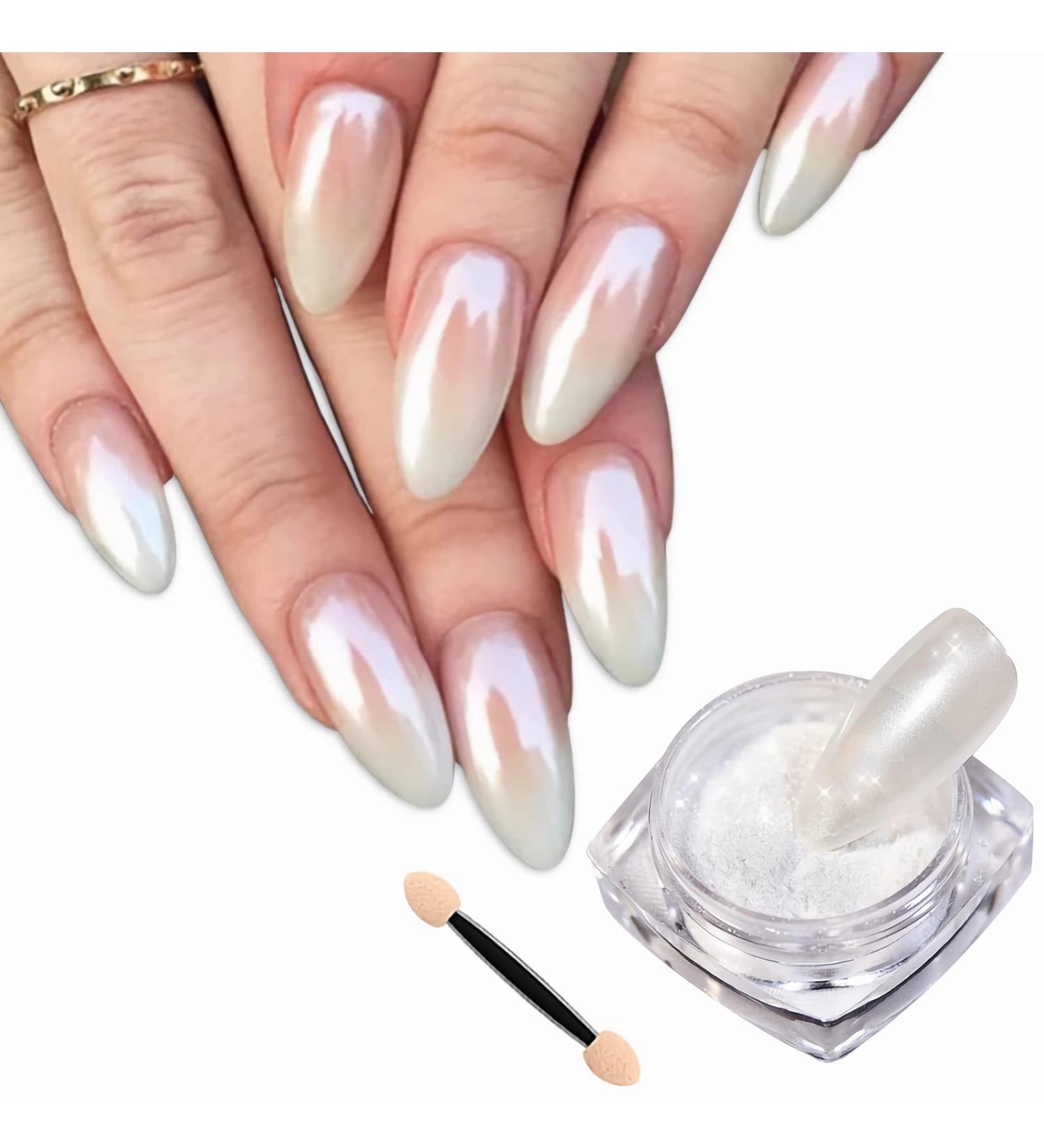 White Pearl Chrome Nail Powder - Shiny Mirror Effect Glitter for Nail Art Jewelry - Metallic Pigment for Magic Nails - Buy Online on GoSupps.com
