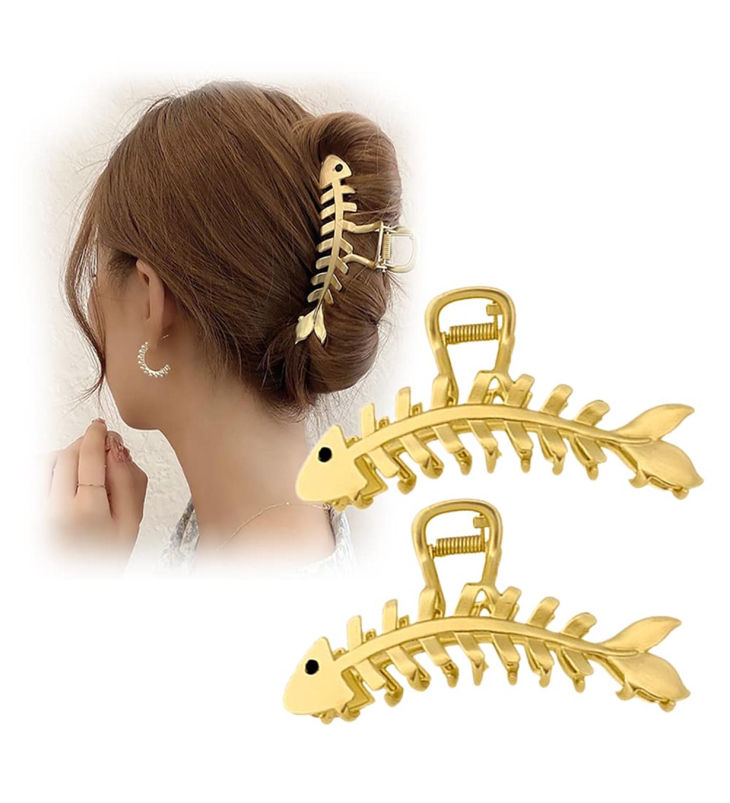 2PCS Large Metal Fish Bone Hair Claw Clips - Gold Hair Accessories for Women & Girls - Buy Online on GoSupps.com