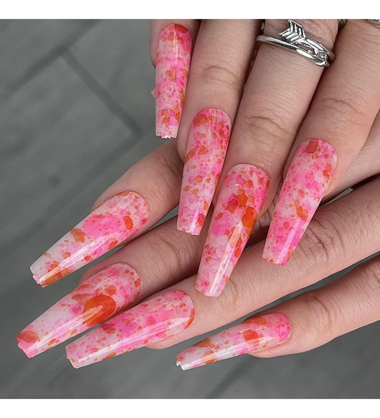 Sethexy Long Ballerina False Nails - Shiny Multi-Colored Press-On Nail Tips (24pcs) for Women & Girls - Perfect Pink Art Nails - Buy Online on GoSupps.com