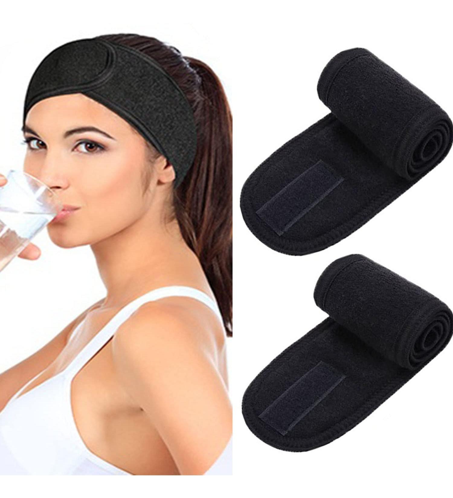 2 Pack Black Spa Hair Bands for Makeup & Yoga - Terry Cloth Hair Protection | Stylish & Functional - Buy Online on GoSupps.com