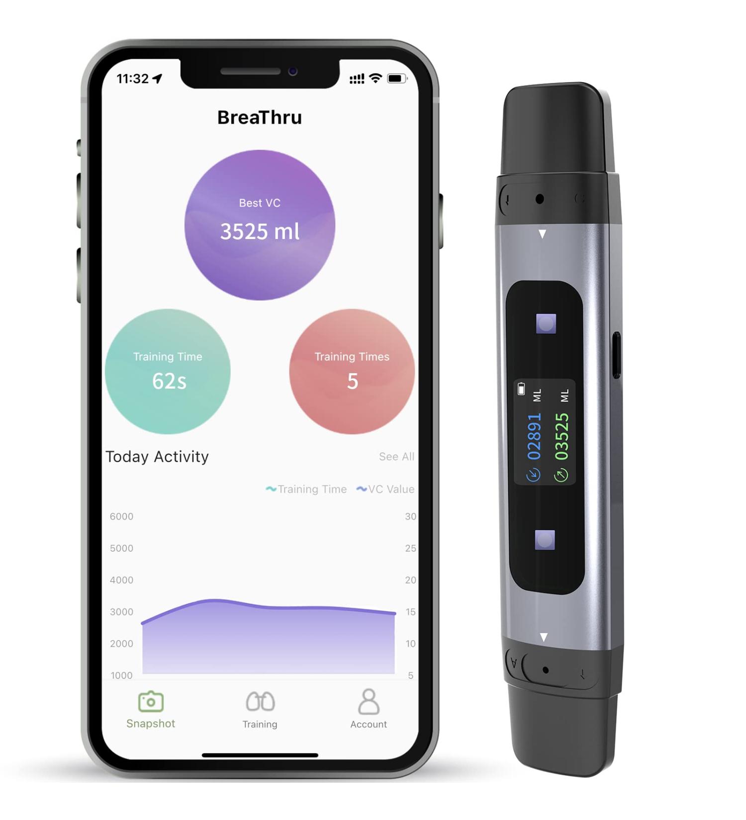 Smart Breathing Trainer with Guided App - Personal Breathing Test Device for Asthma, Musicians, Smokers, Athletes - Silvery - Buy Online on GoSupps.com