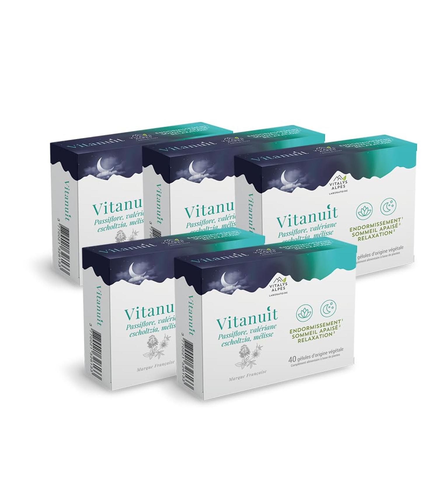 Vitanuit Passionflower, Valerian, Melissa, Melatonin Passionflower, 20 Day Cure Vitalys Alpes (5) 40 Capsules