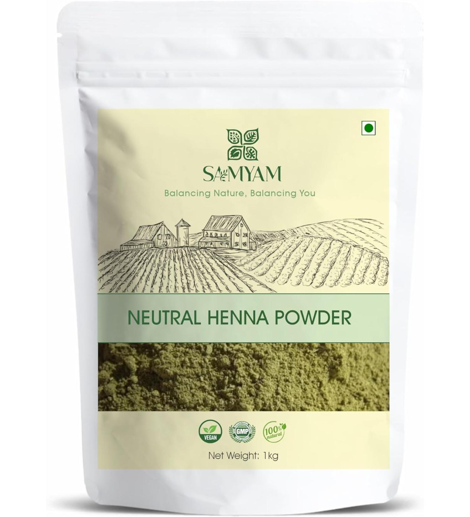 SAMYAM Poudre de henn incolore/Henn neutre/Henn de cassia - Paquet de 1 kg | Apr s-shampoing naturel sans PPD ni produits chimiques - Buy Online on GoSupps.com