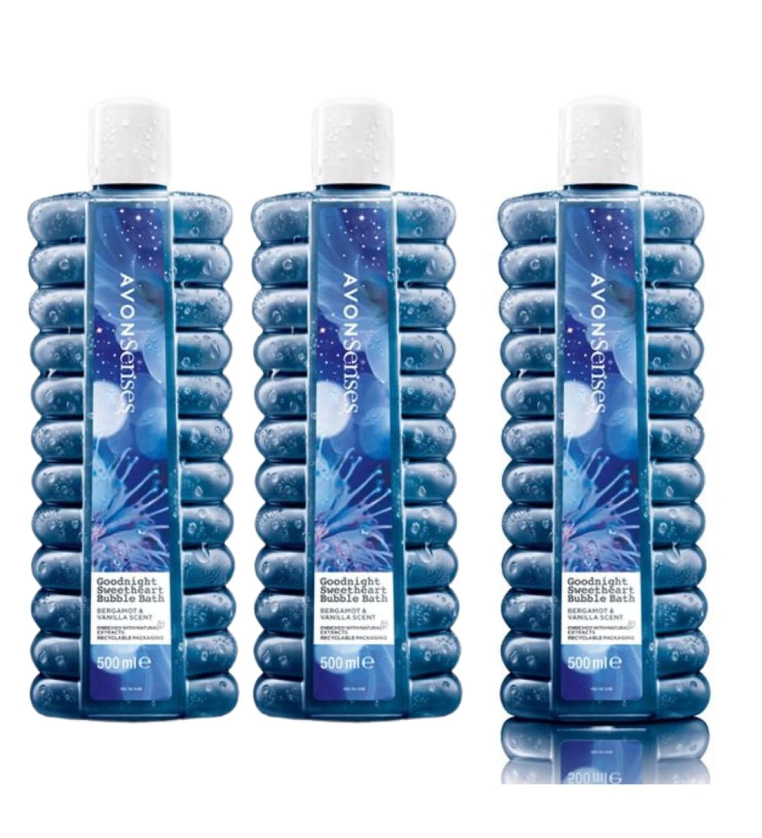 "Avon Bubble Bath 3 x 500ml - Good Night Sweetheart: Relaxing and Soothing Bath Time Experience"with Mild and Gentle Luxurious foaming Bubbles to Help Refresh The Whole Body infused with the scent of bergamot and vanilla. 500 ml (Pack of 3) - Buy Online on GoSupps.com