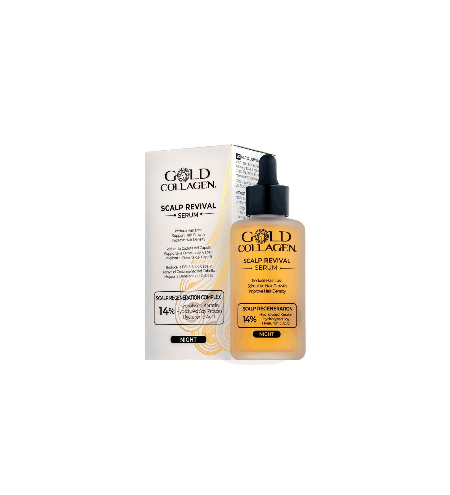 GOLD COLLAGEN Scalp Revival - Night Serum for Hair Growth and Anti-Hair Loss for Women with Hyaluronic Acid Keratin for Hair and Natural Extracts - Oil for Brittle and Defibrous Hair