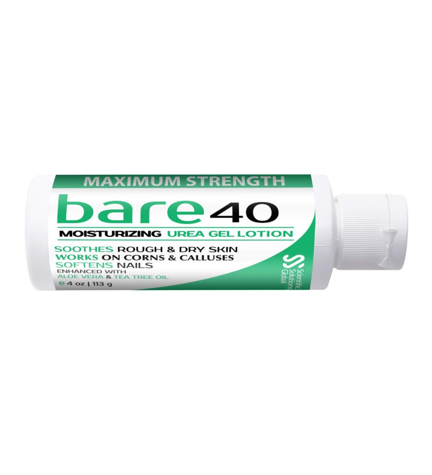 Bare 40 Urea Lotion 4 oz - Callus Remover & Moisturizer for Dry Cracked Heels - Rehydrates Rough Skin - Perfect for Feet, Elbows, Hands, and Nails - Buy Online on GoSupps.com