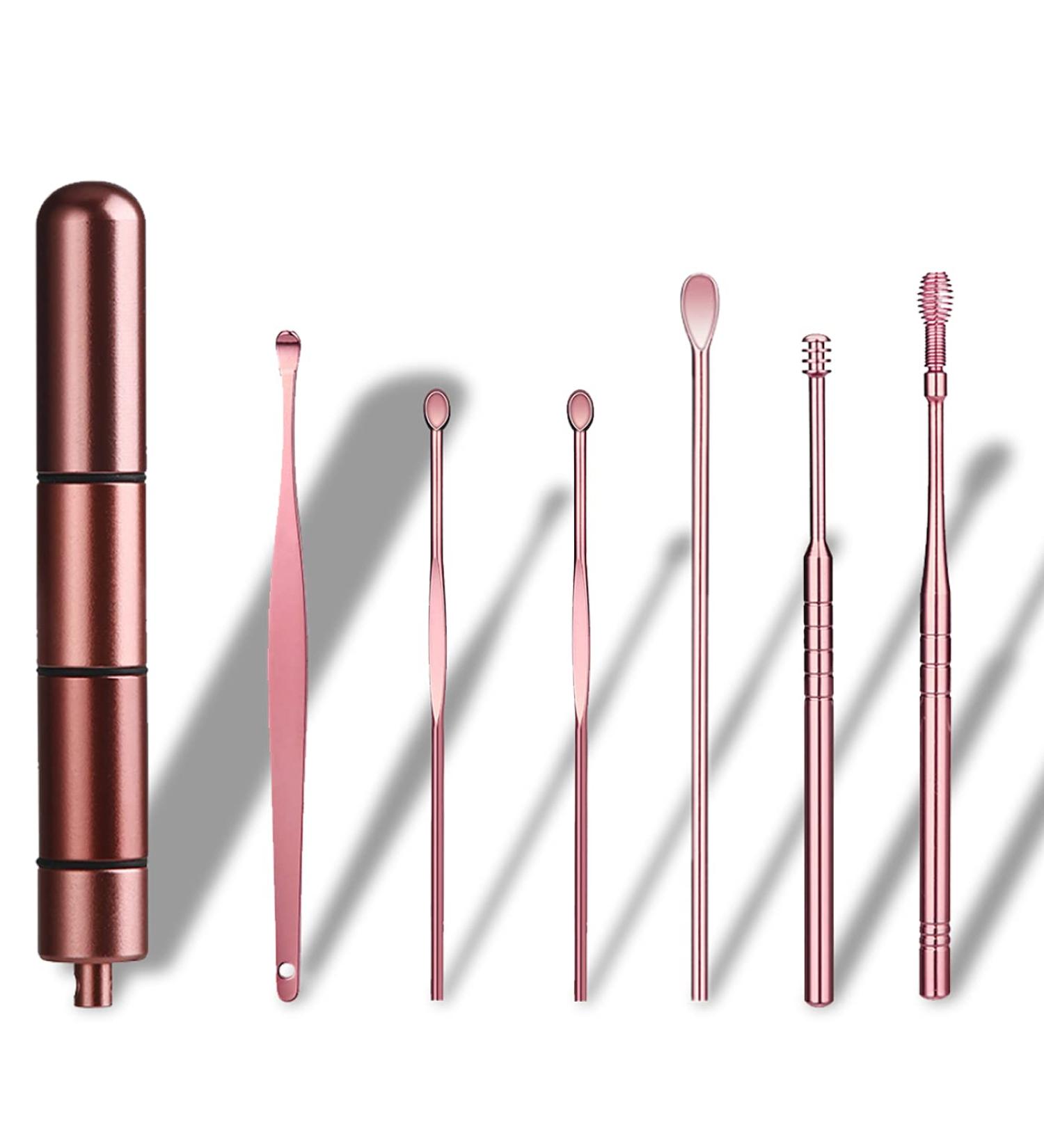 Lletfun Rose Gold Ear Wax Removal Tool Set with Key Chain Box - 7 Piece Portable Ear Spoon Pick Kit - Buy Online on GoSupps.com