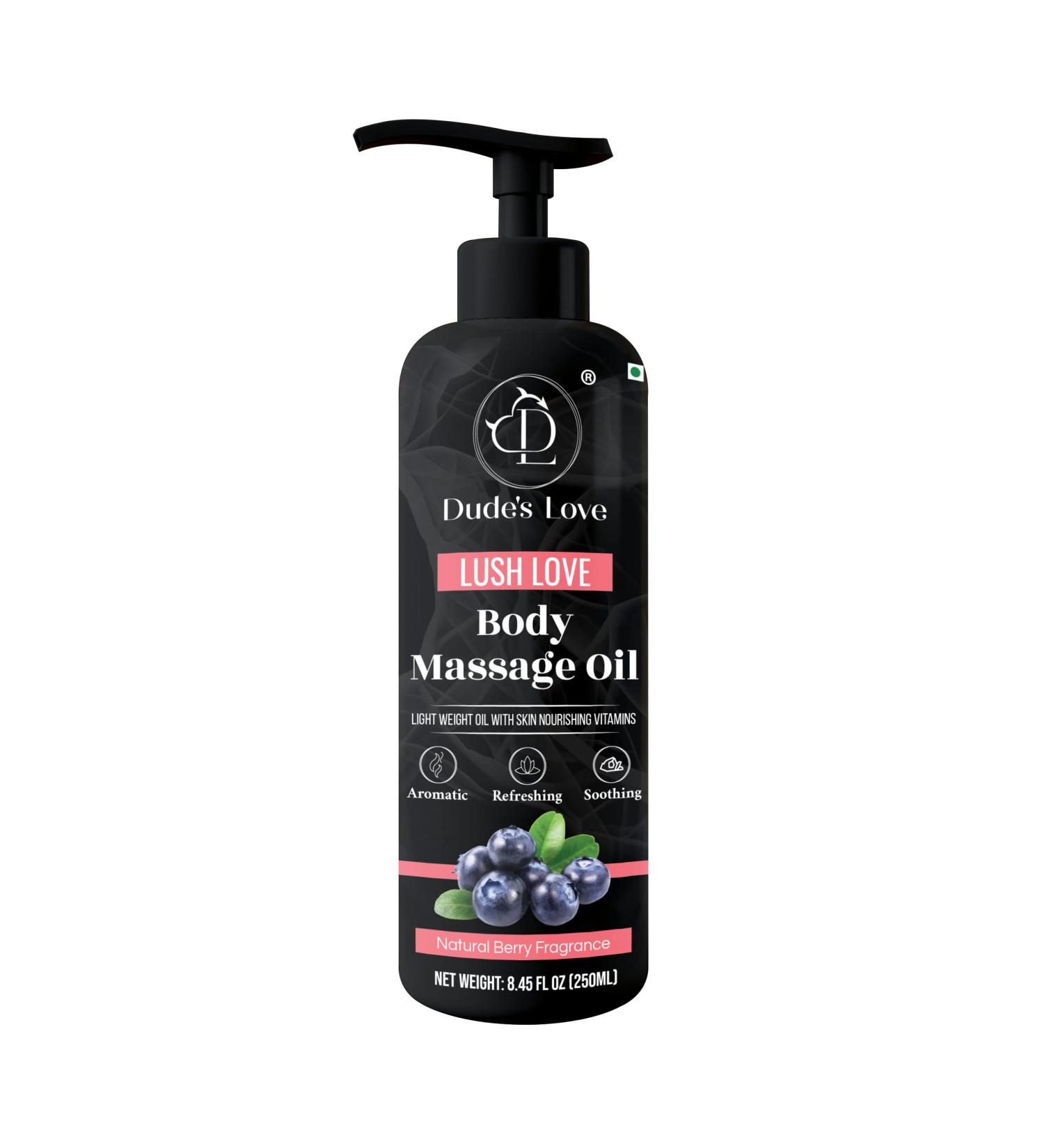 Dude's Love - Berry Edible Full Body Massage Oil - Revitalising Detoxifying & No Stain | Non-Sticky Aromatherapy Oil with Lime & Juniper Berry Essential Oil - 250 ML Lush Love - Berry 250 ml (Pack of 1) - Buy Online on GoSupps.com