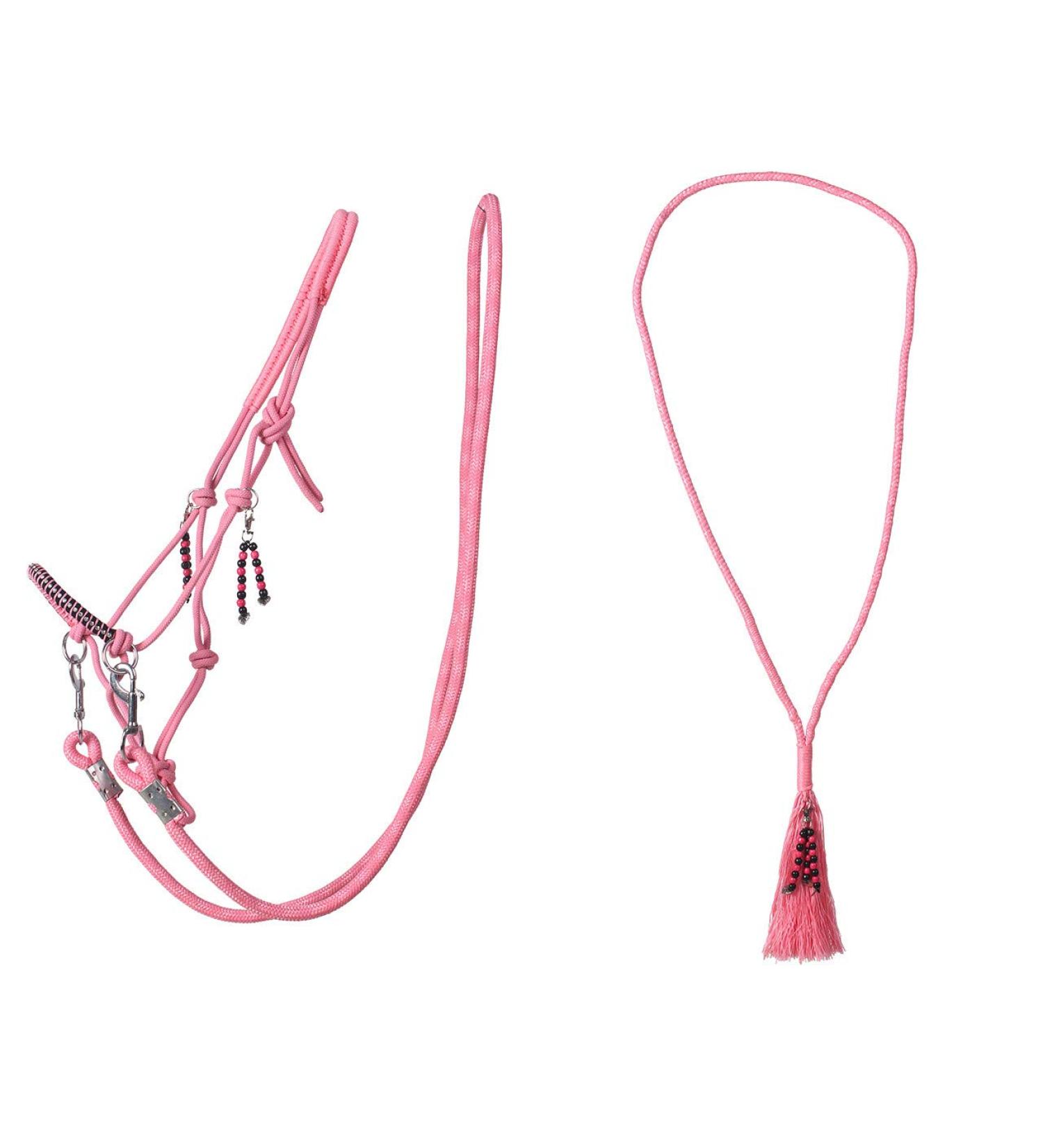 ARBO-INOX Knotted Halter Reins Neck Ring Combo Set Knotted Halter Set (Full Warmblood Flamingo-Pink) Full Warmblood Flamingo-Pink