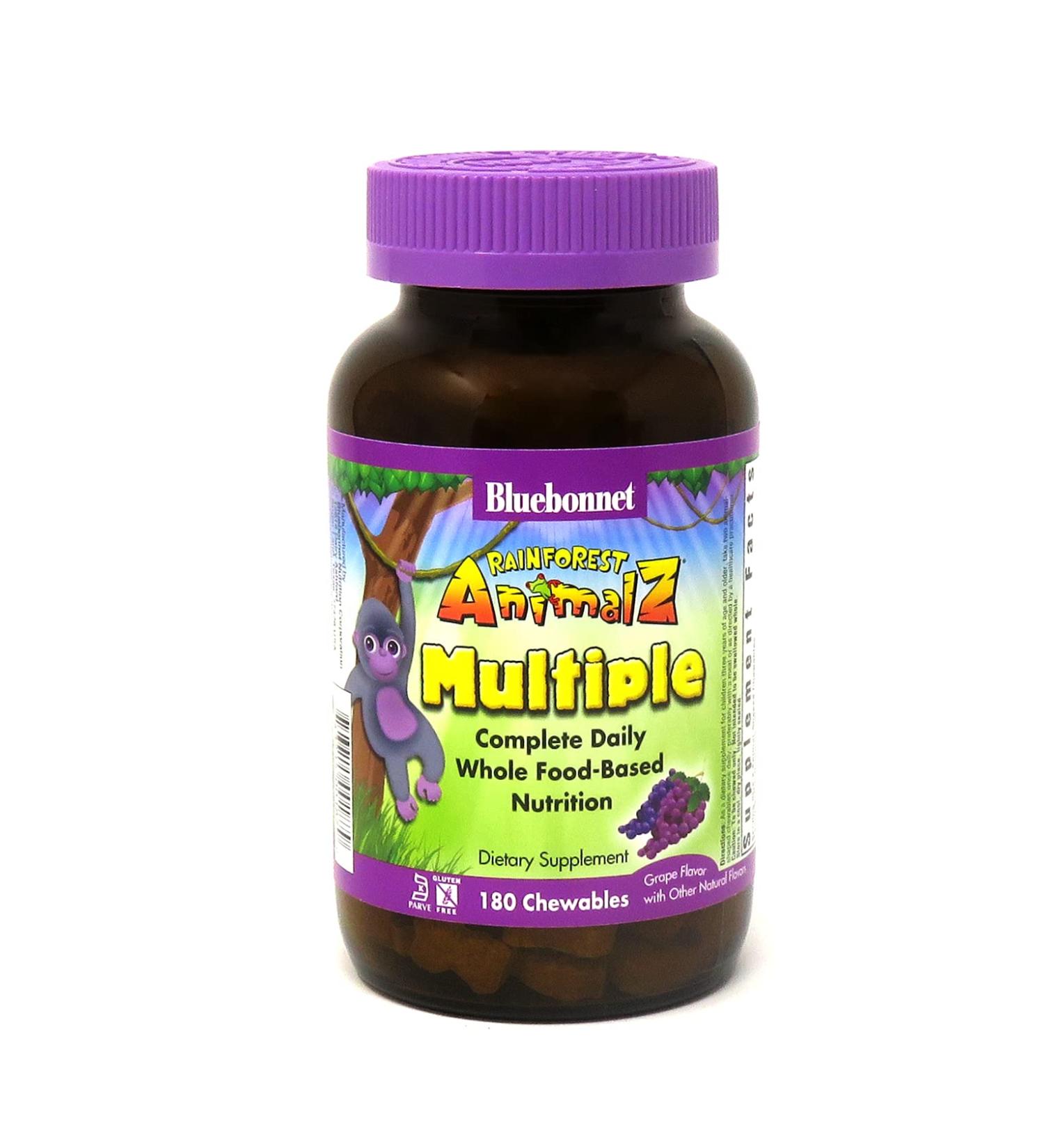 Bluebonnet Nutrition Rainforest Animalz 180 Chewables - Natural Grape Flavor Whole Food Multivitamins - Buy Online on GoSupps.com