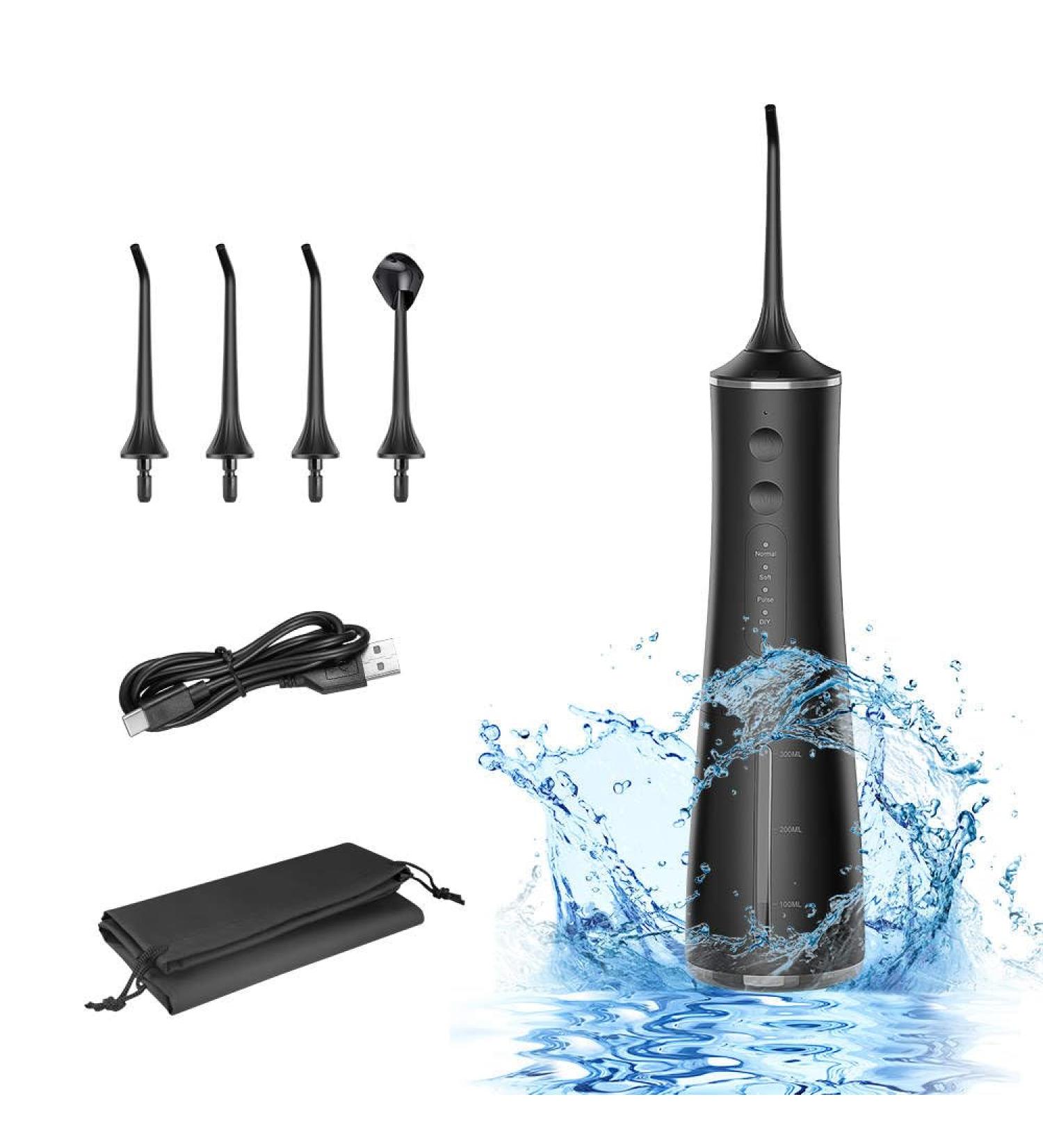 Buy Cordless Water Flosser - USB Rechargeable Portable Oral Irrigator 4 Modes Black | Professional Dental Flosser for Healthy Teeth - Buy Online on GoSupps.com