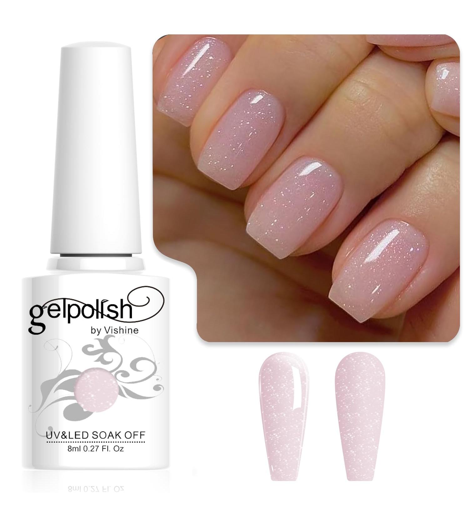 Vishine Glitter Nude Pink Gel Polish Iridescent Shimmer Jelly Neutral Color Skin Tone Clear Pink 8ml Sparkle Pink Natural Soak off UV LED Cured for Home Salon DIY Nail Art E030 - Buy Online on GoSupps.com