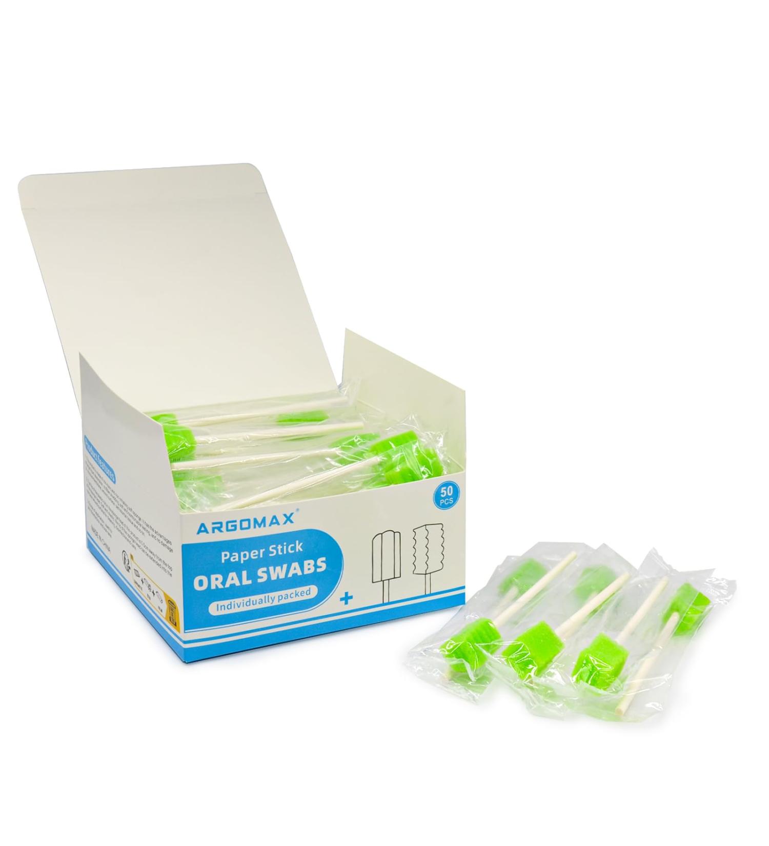 Argomax Oral Sponges Swabs - 50 pcs Green Oral Care Foam for Hygiene Cleaning & Swimming Mouthpieces - Buy Online on GoSupps.com