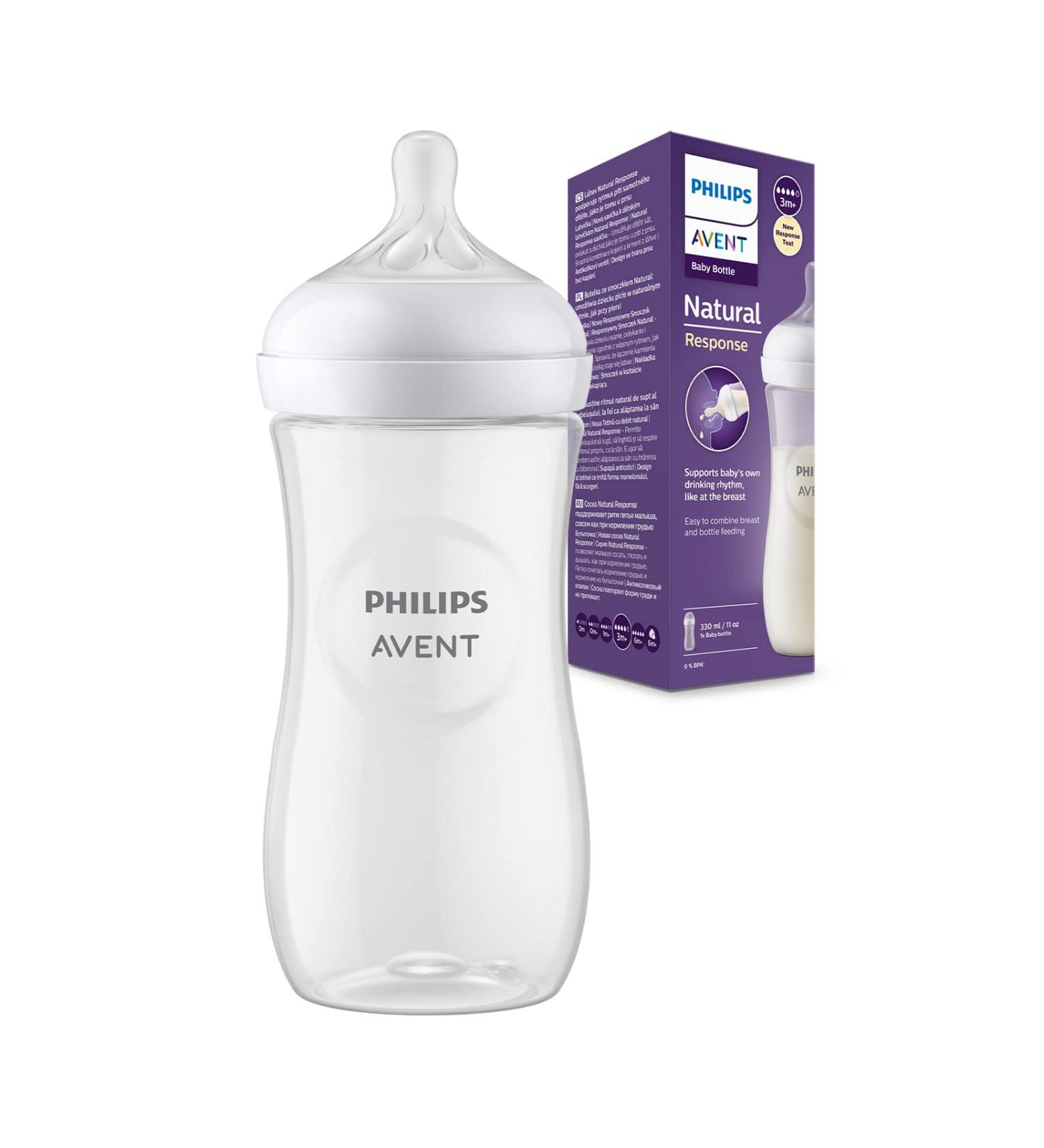 Philips Avent Natural Response Baby Bottle - 330ml Baby Milk Bottle BPA Free for Babies 1 Month+ (Model SCY906/01) 330 ml x1