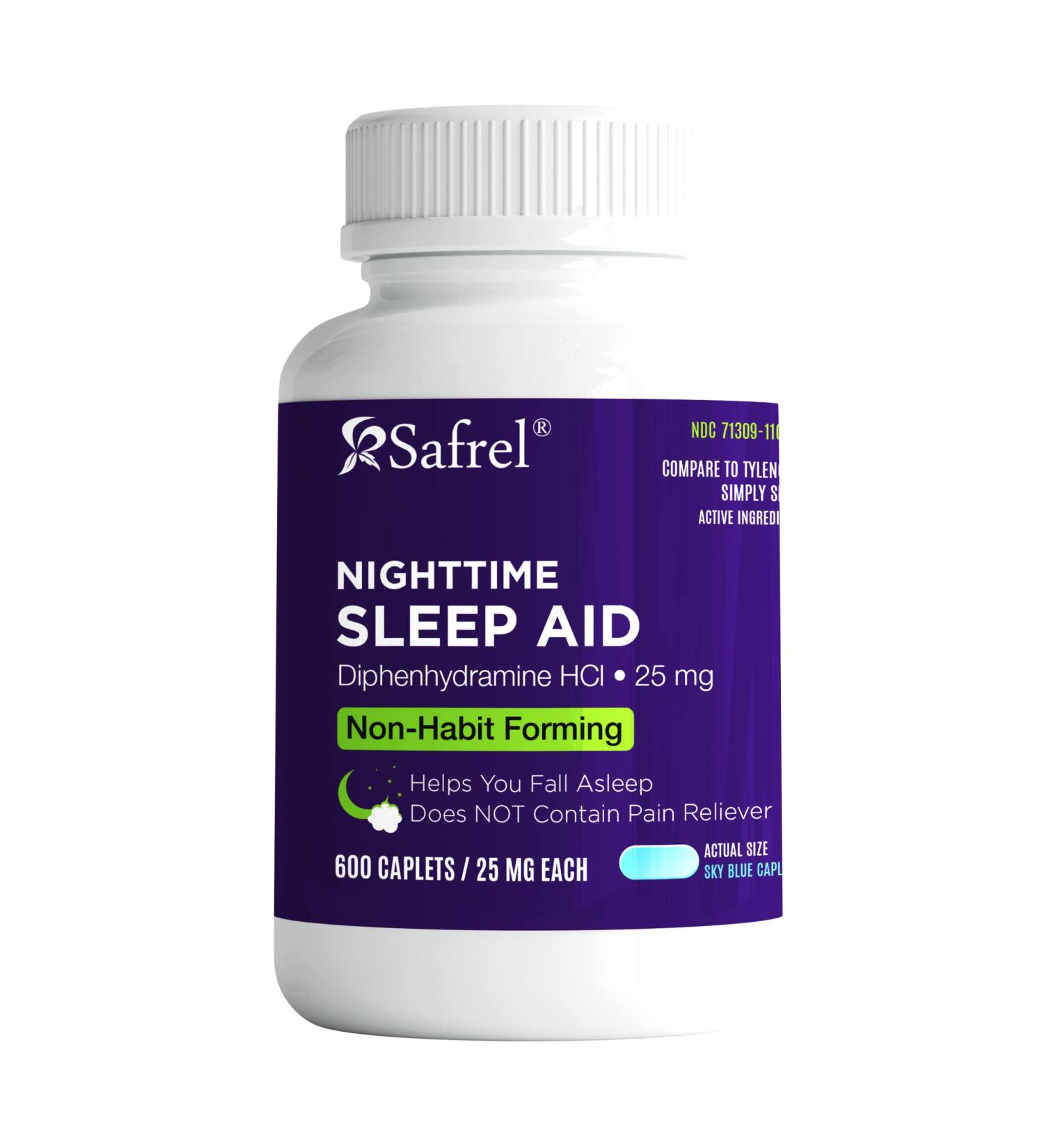 Safrel Nighttime Sleep Aid 25mg - Non Habit-Forming Diphenhydramine | 600 Count for Fast Sleep & Refreshing Mornings - Ideal for Men & Women - Buy Online on GoSupps.com
