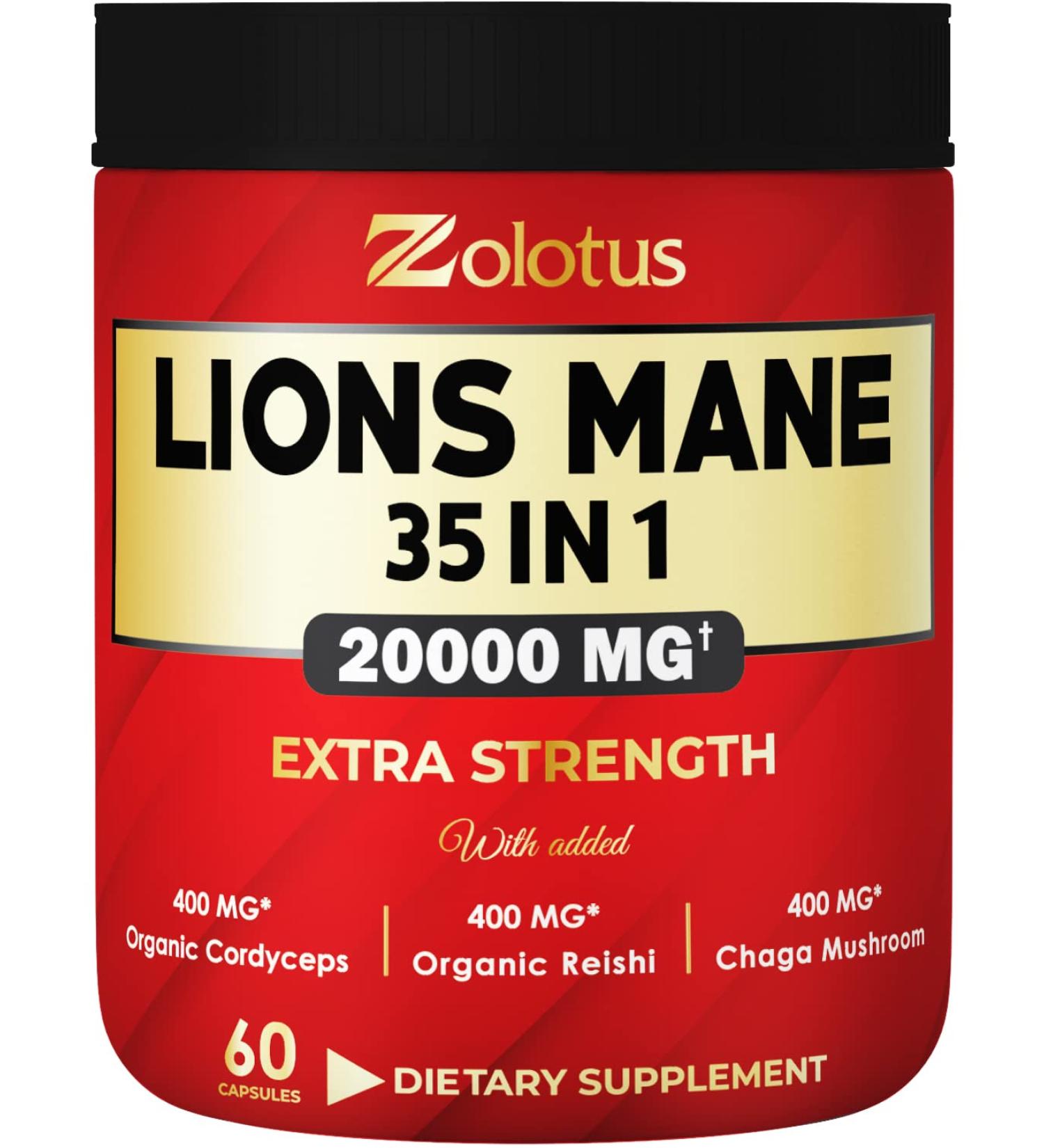 35-in-1 Lions Mane Mushroom Capsules | 20000mg with Cordeyceps, Reishi, Elderberry, Ashwagandha, Panax Ginseng | Focus, Memory, Brain Support Supplement | Immune & Energy Pills - Buy Online on GoSupps.com