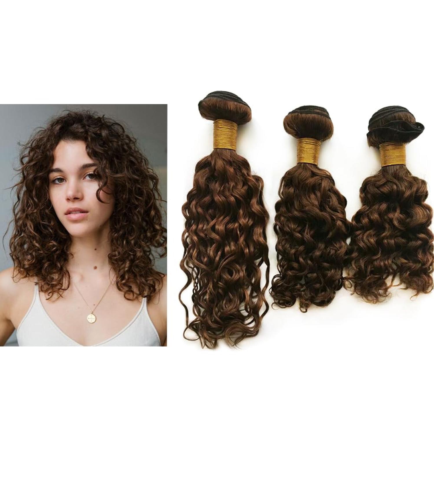 Mila 3 Bundle Color 4# Medium Brown 100% Human Hair Weave - Jerry Curl Brazilian Remy Extensions (18 20 22) for International Shipping - Buy Online on GoSupps.com