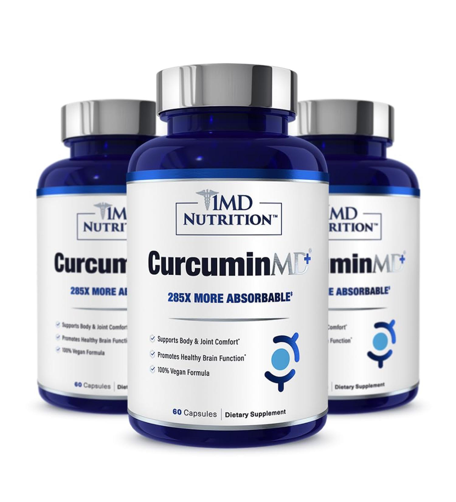 1MD Nutrition CurcuminMD Plus - Turmeric Curcumin with Boswellia Serrata - 285x More Absorbable | Joint Stiffness, Muscle Recovery, and Mood Support | 180 Capsules (3-Pack) 60 Count (Pack of 3) - Buy Online on GoSupps.com